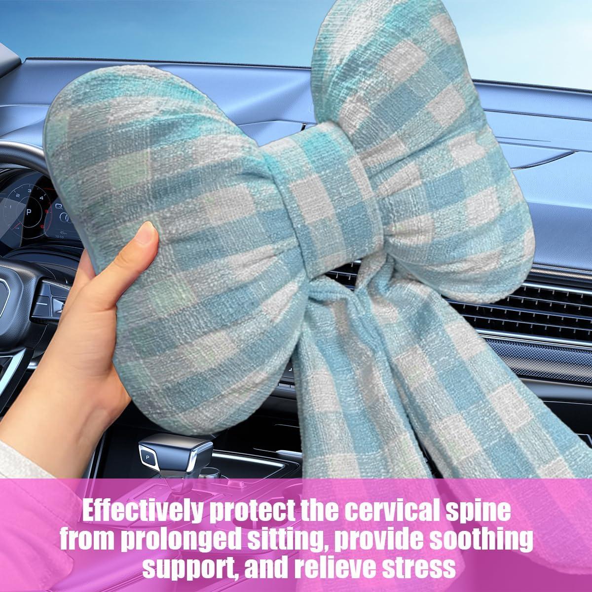 Almohada de Cuello Bittwee para Coche Ajustable Azul Cuadrícula