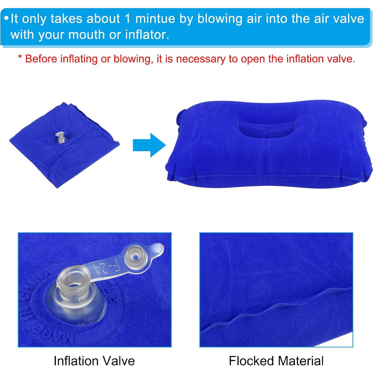 Almohada Inflable PATIKIL 4 Piezas Camping Soporte Cuello Azul