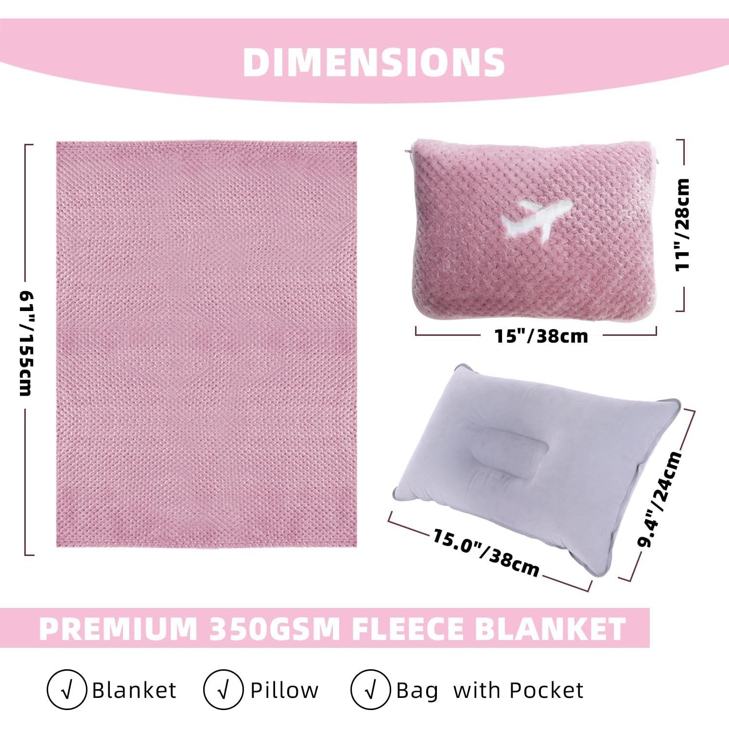 Juego de Manta y Almohada de Viaje Nenolix 350 GSM Rosa