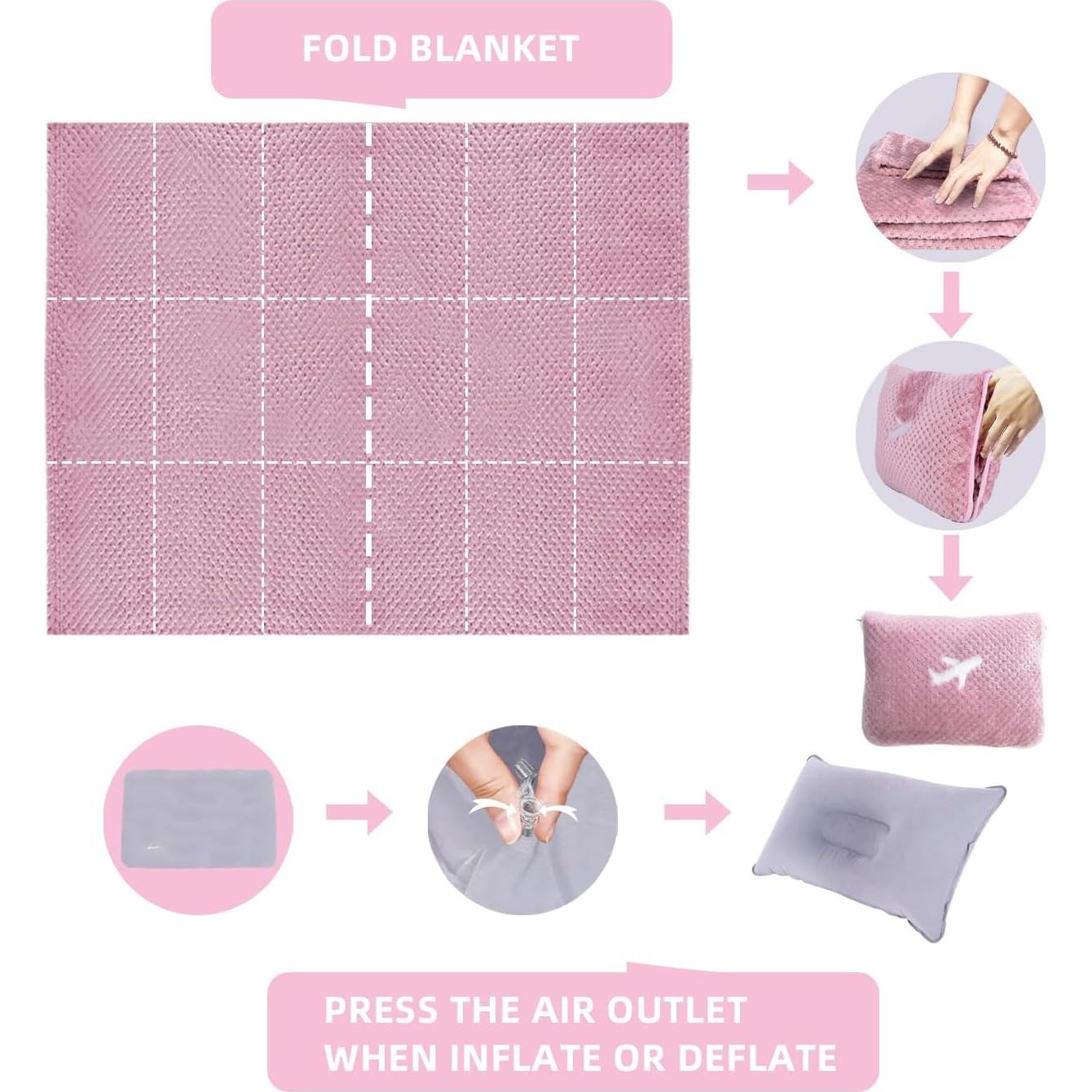 Juego de Manta y Almohada de Viaje Nenolix 350 GSM Rosa