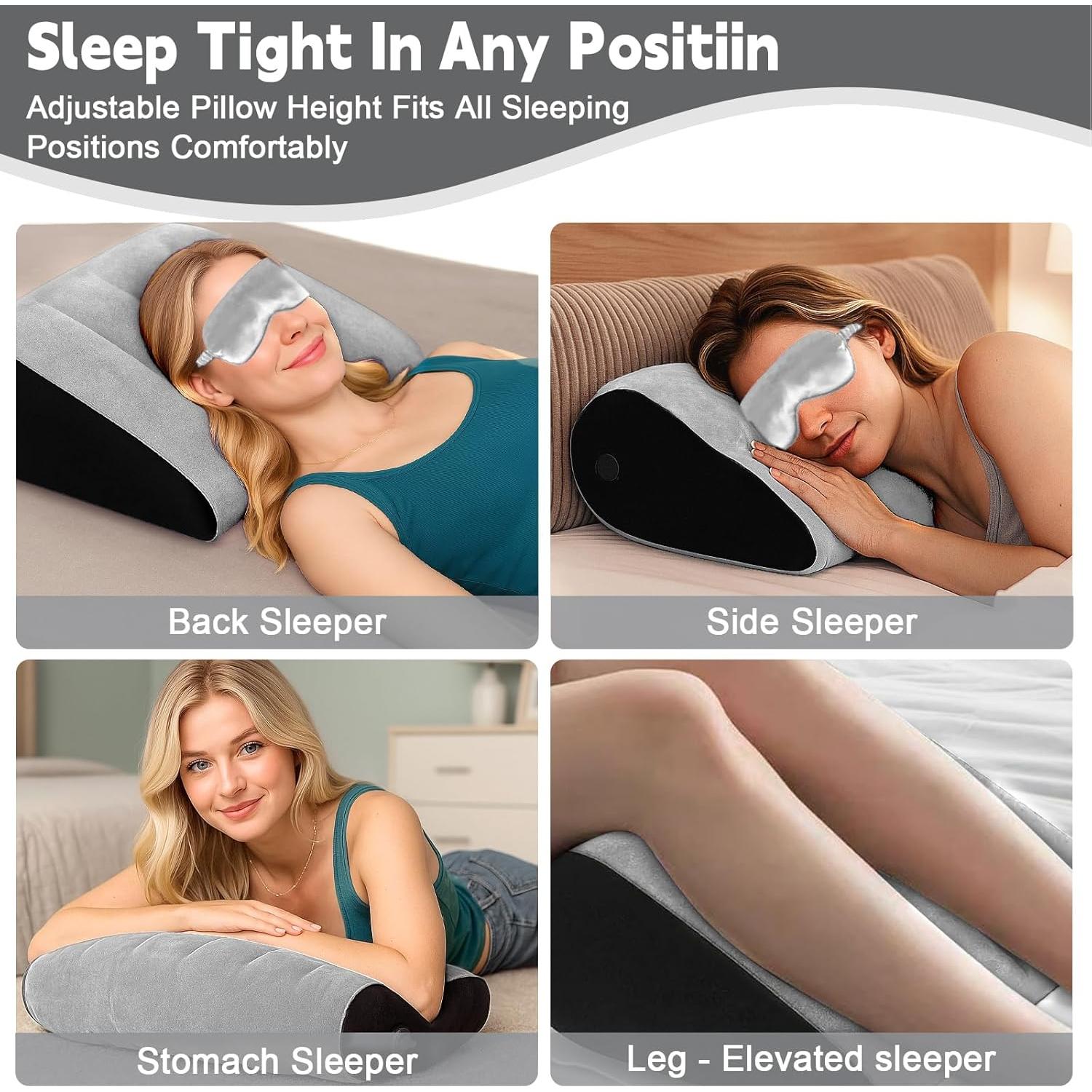 Almohada Wedge Inflable LaClover para Dormir y Viajar - Gris