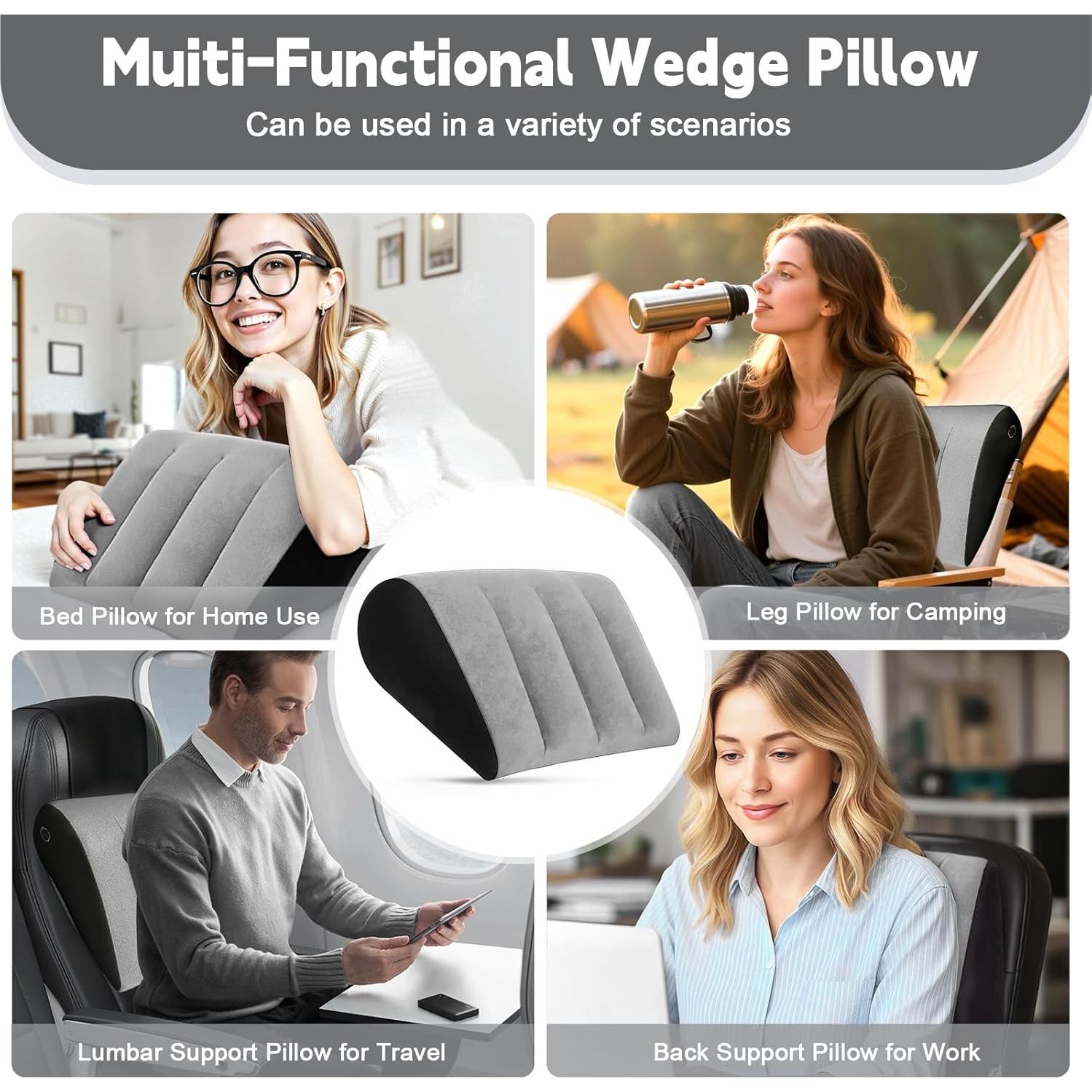 Almohada Wedge Inflable LaClover para Dormir y Viajar - Gris