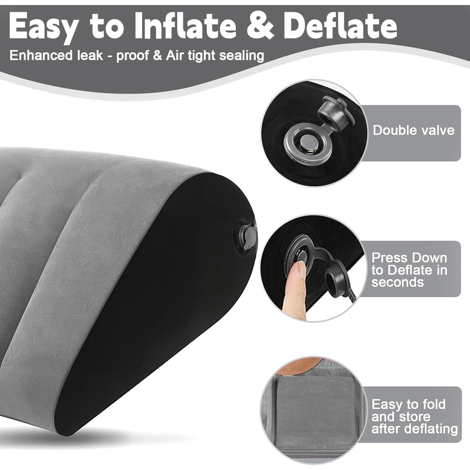 Almohada Wedge Inflable LaClover para Dormir y Viajar - Gris