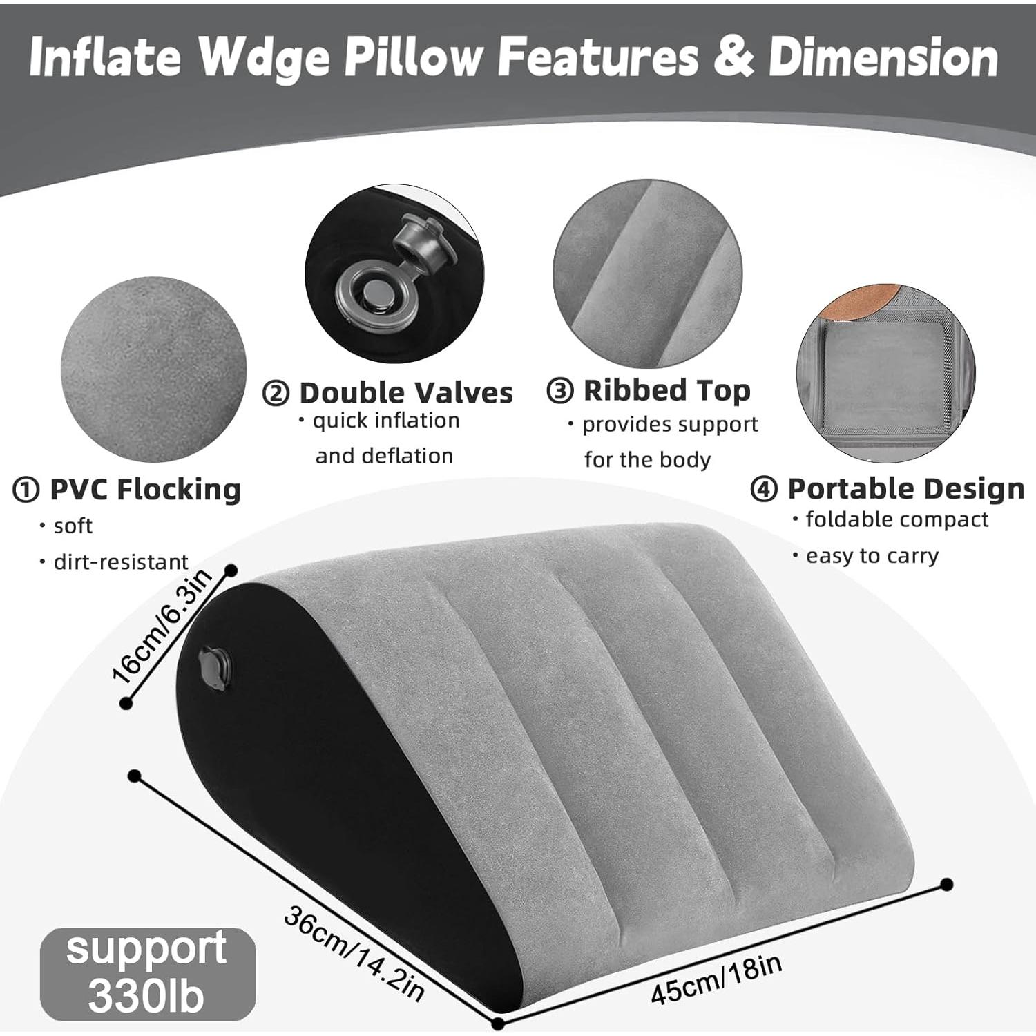 Almohada Wedge Inflable LaClover para Dormir y Viajar - Gris