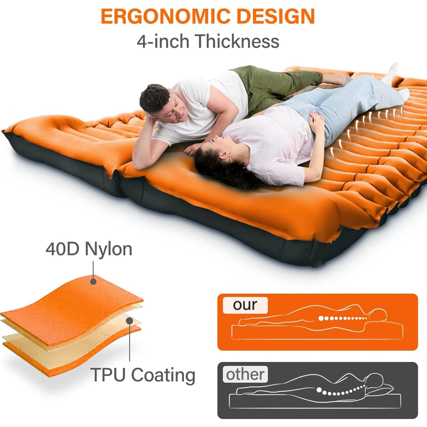 Colchón de Camping Doble Autoinflable Yuzonc 204x136 cm 4"