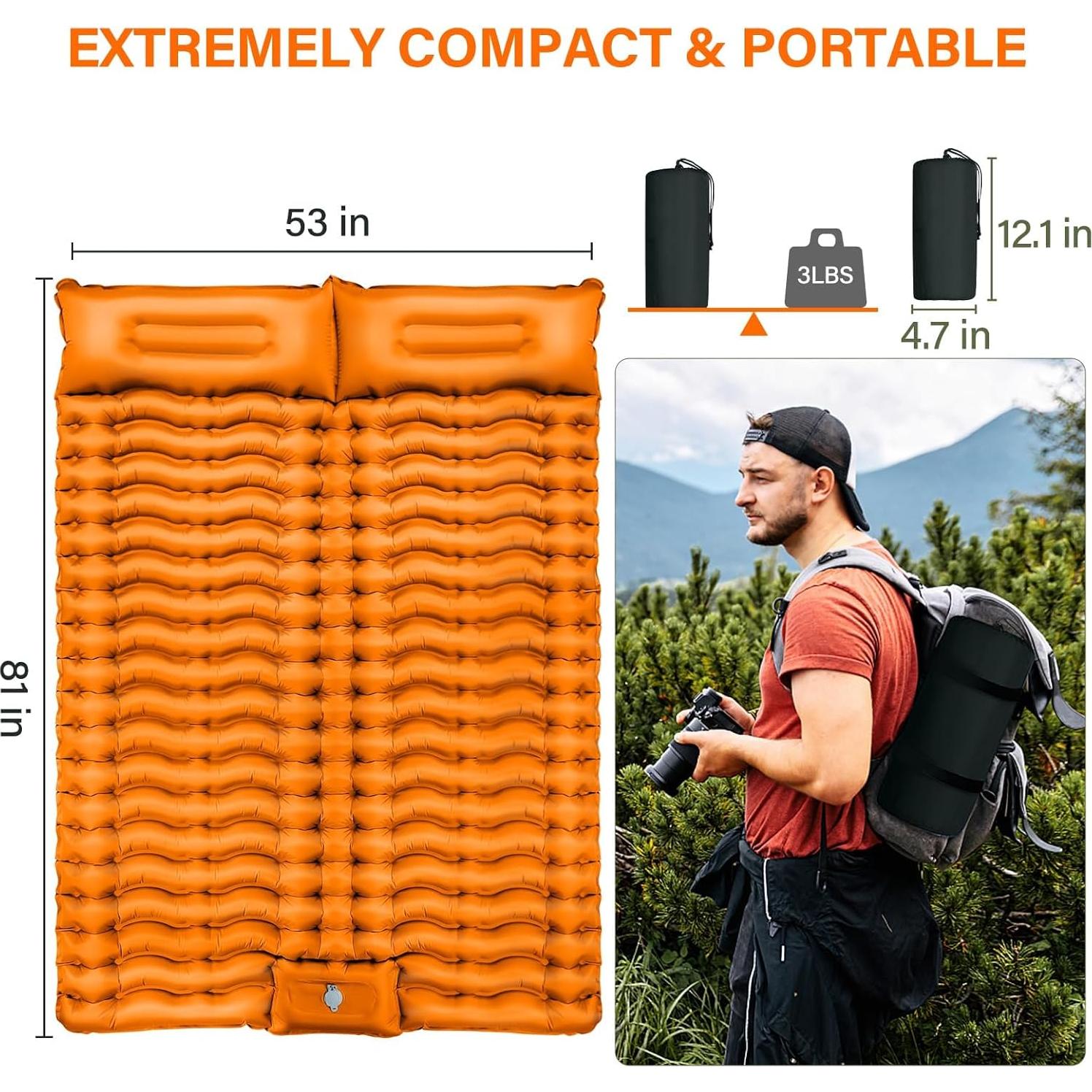 Colchón de Camping Doble Autoinflable Yuzonc 204x136 cm 4"