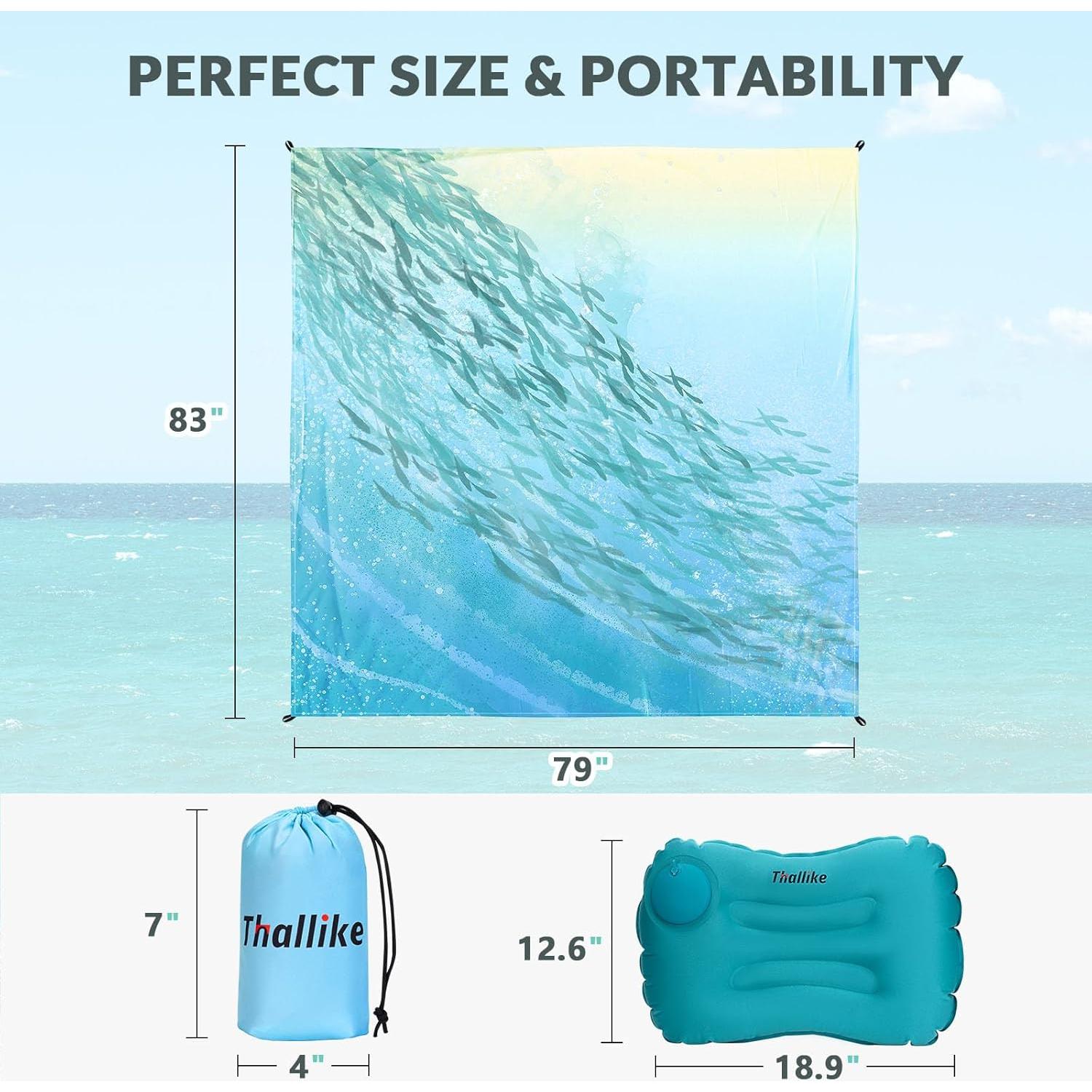 Manta de Playa Thallike Impermeable 200x210 cm con Almohada Inflable