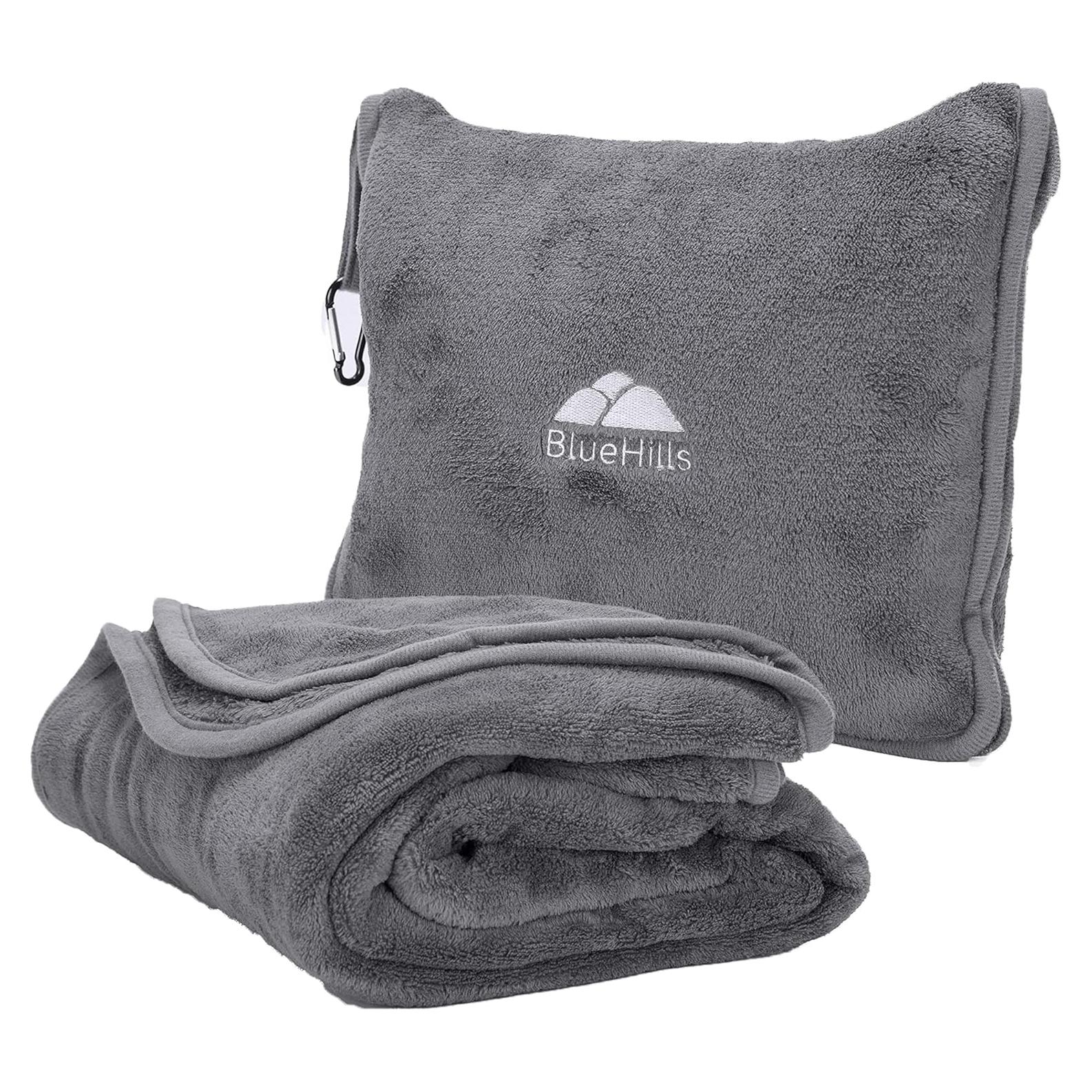 Manta de Viaje BlueHills 178x122 cm Gris con Funda y Clip