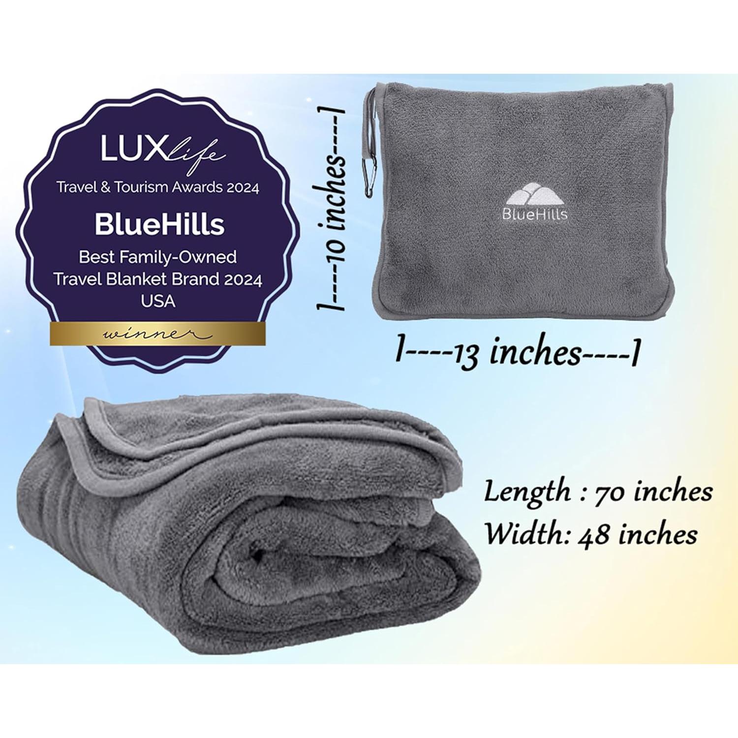 Manta de Viaje BlueHills 178x122 cm Gris con Funda y Clip