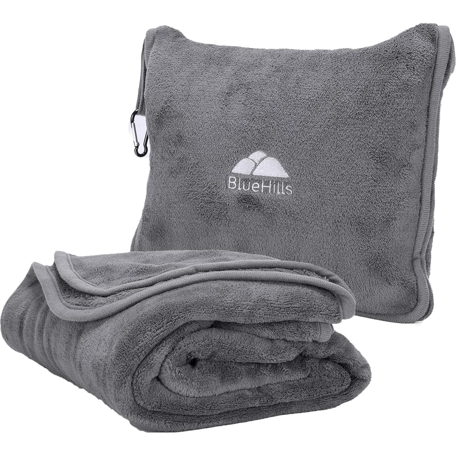 Manta de Viaje BlueHills 178x122 cm Gris con Funda y Clip