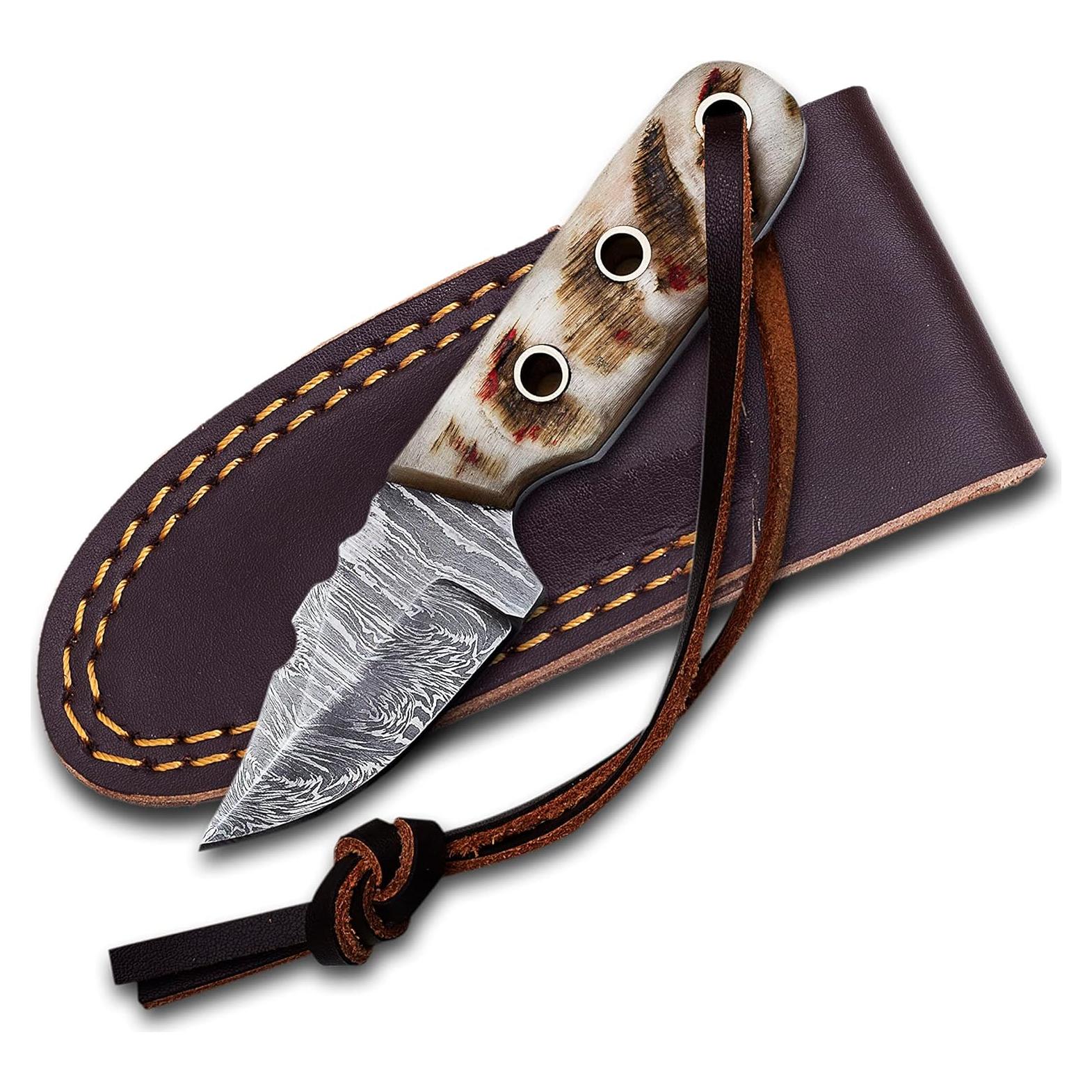 Cuchillo EDC Medieval Supplies Damasco 11.4 cm Cuerno de Carne