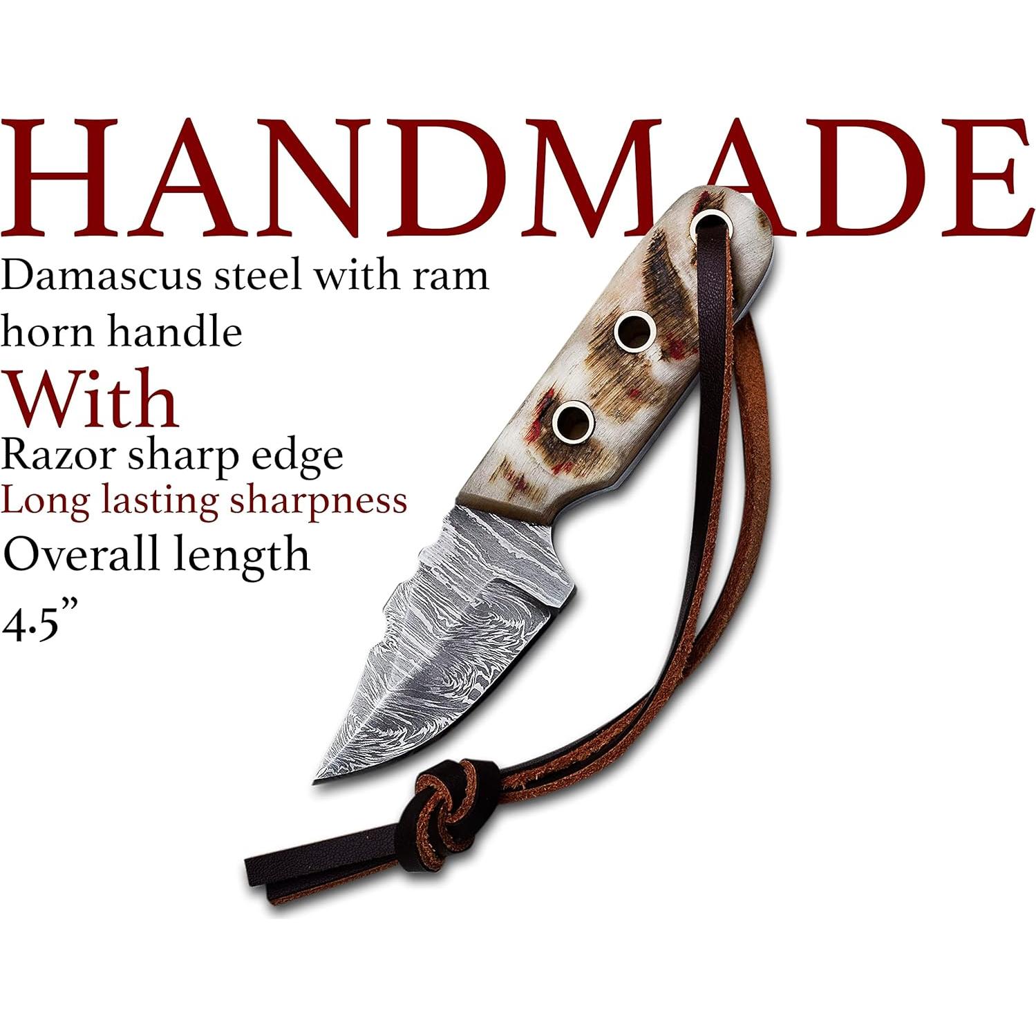 Cuchillo EDC Medieval Supplies Damasco 11.4 cm Cuerno de Carne