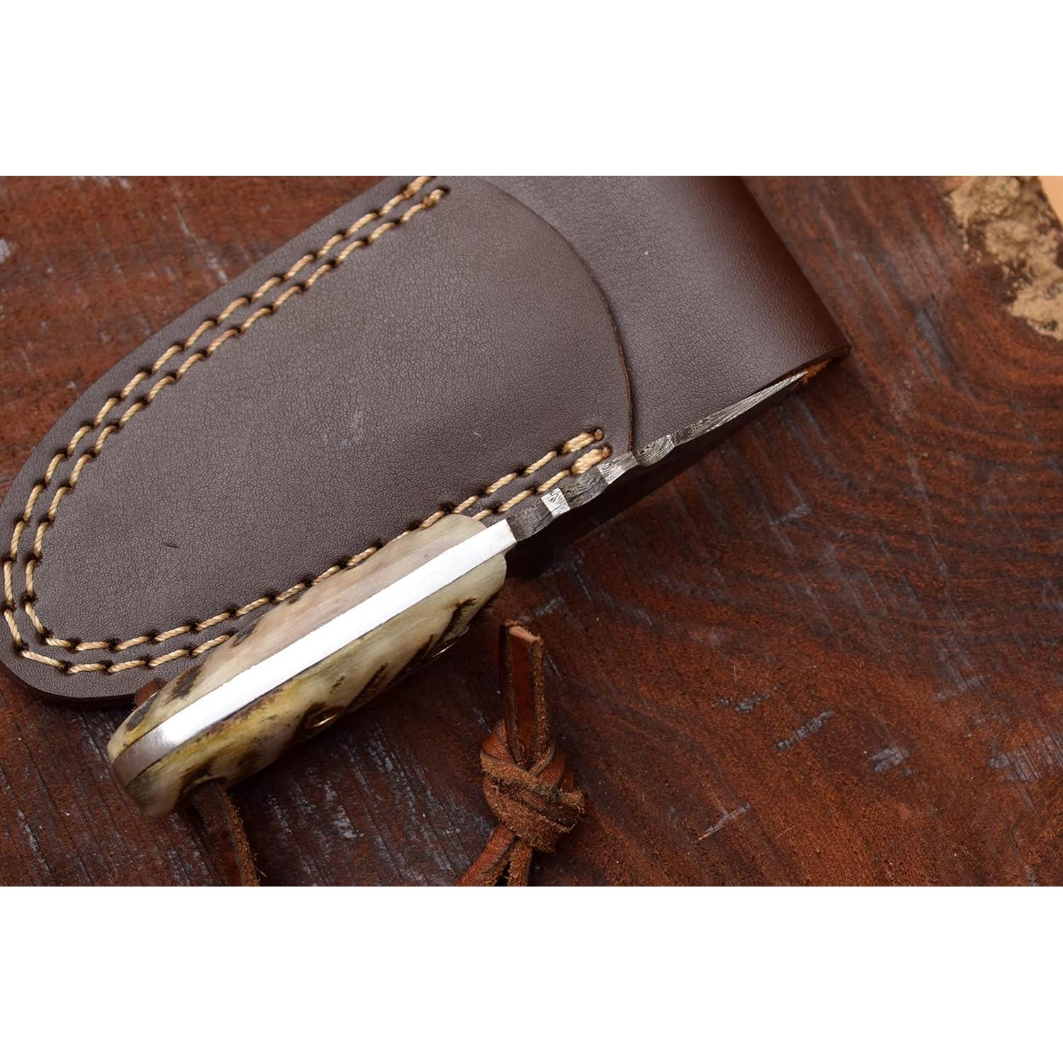 Cuchillo EDC Medieval Supplies Damasco 11.4 cm Cuerno de Carne