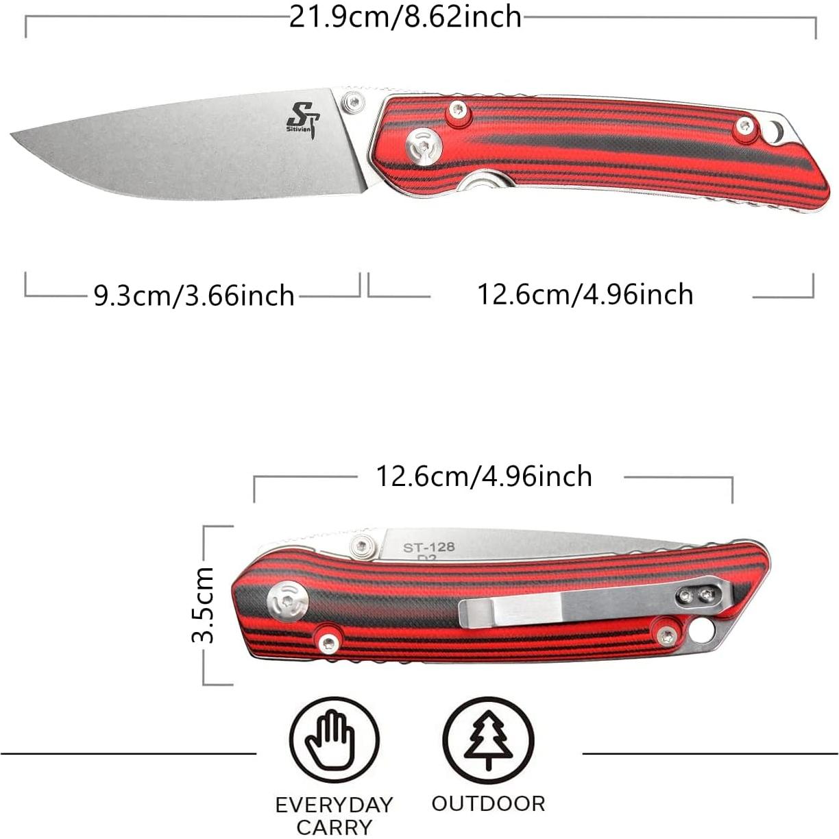 Cuchillo Plegable Sitivien ST128 D2 Mango G10 Rojo 21.9cm