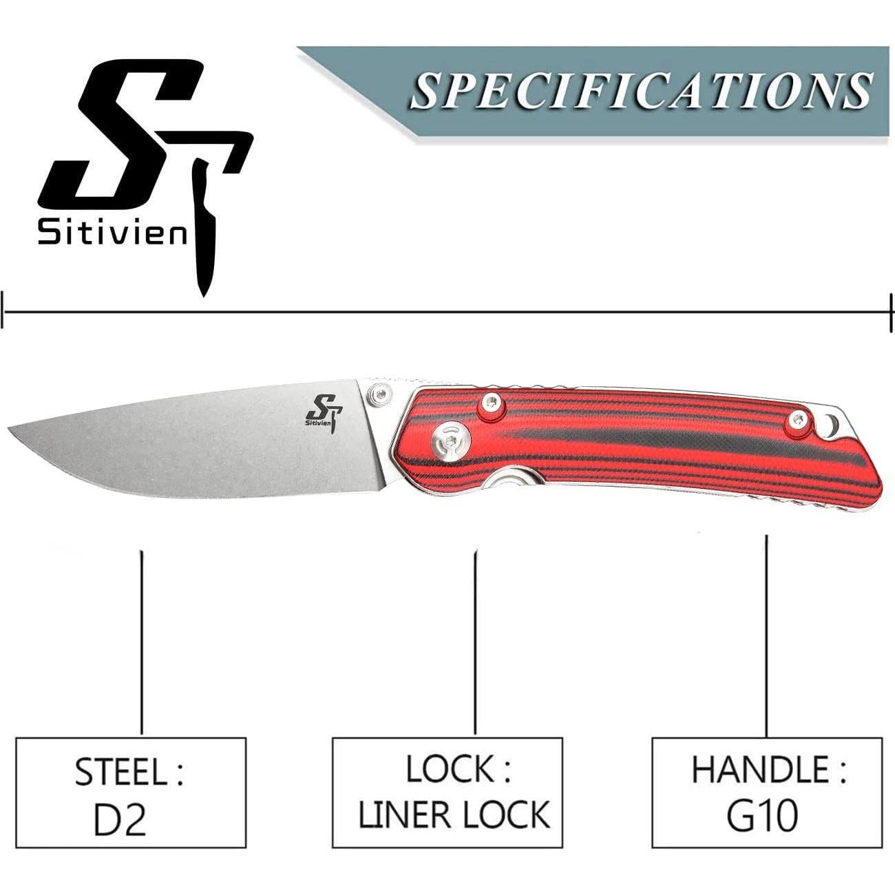 Cuchillo Plegable Sitivien ST128 D2 Mango G10 Rojo 21.9cm