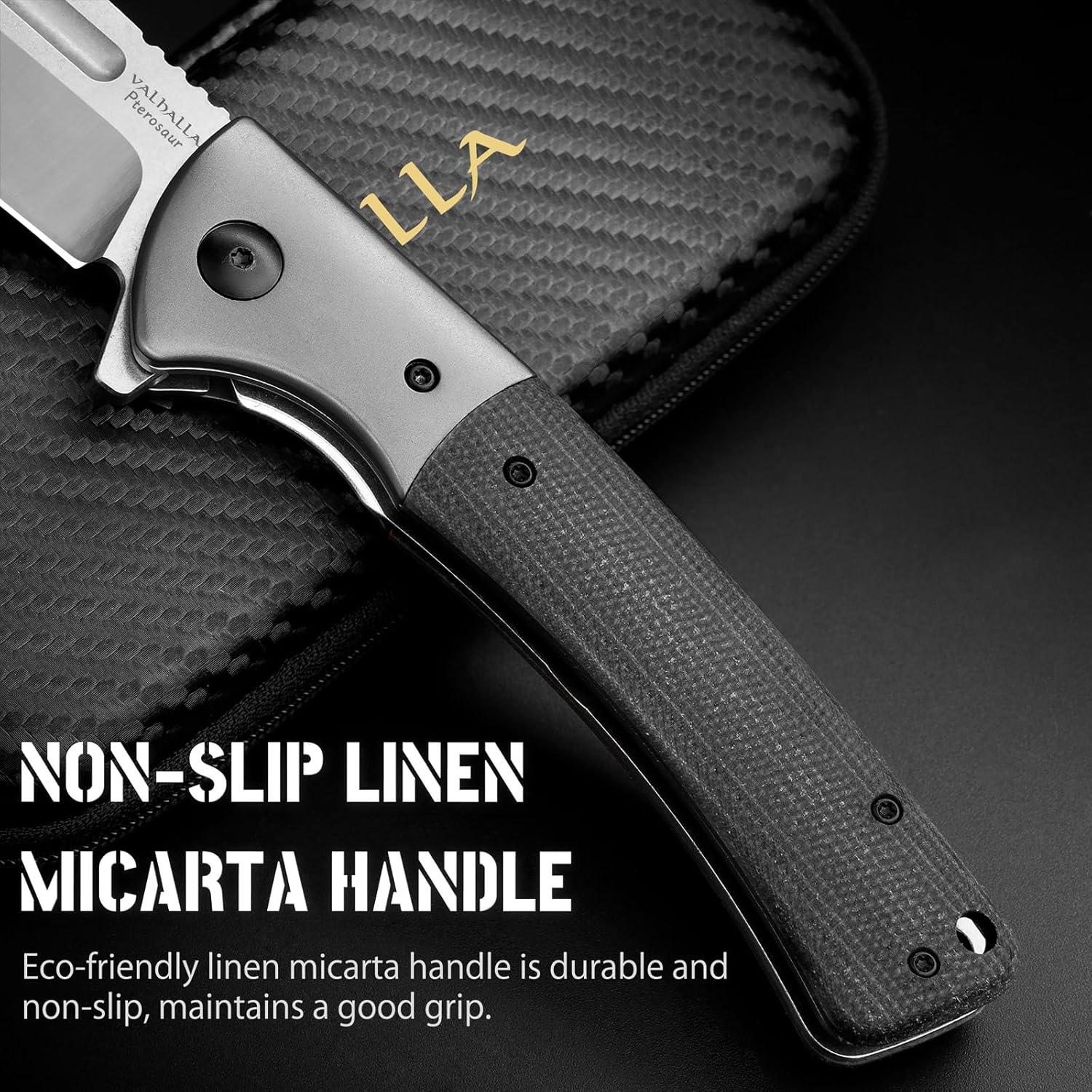 Cuchillo de bolsillo VALHALLA PTEROSAUR, acero D2 9.9 cm, negro