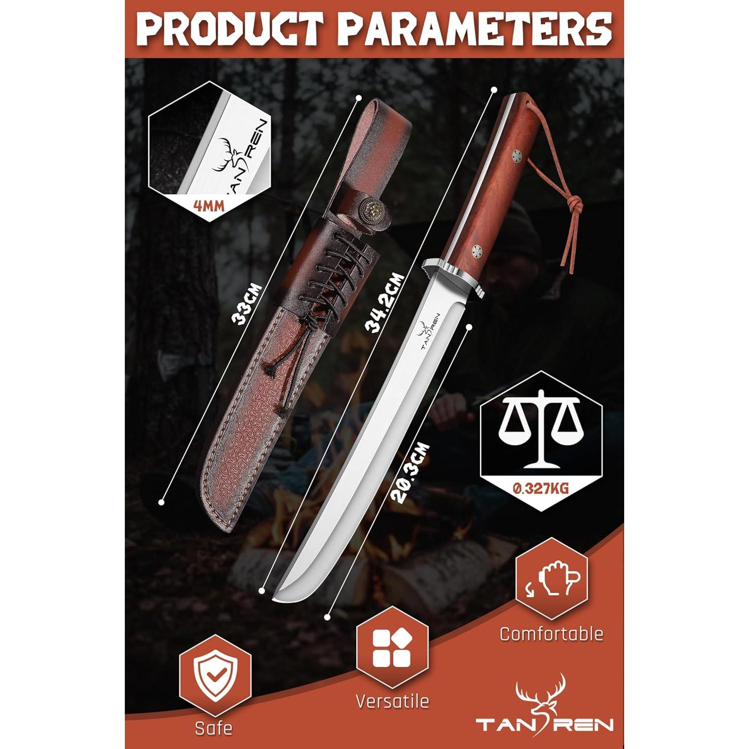 Cuchillo de Hoja Fija TAN REN 21cm Acero Inoxidable con Funda