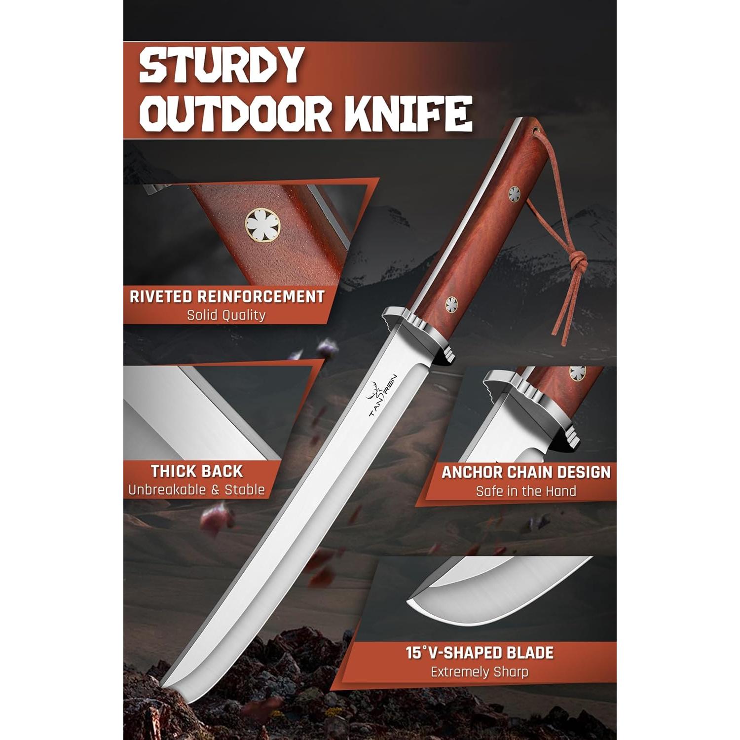 Cuchillo de Hoja Fija TAN REN 21cm Acero Inoxidable con Funda