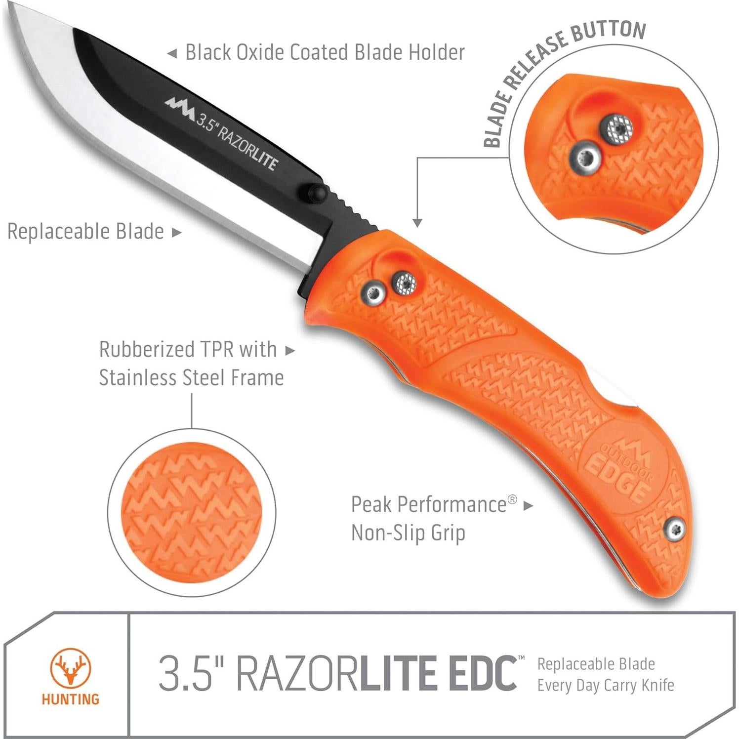 Cuchillo de Caza Plegable Outdoor Edge OERB20 - 8.9 cm, 6 Cuchillas