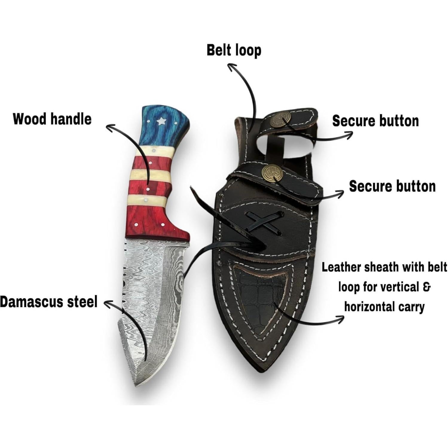 Cuchillo de Caza Damasco MOHID ENT 23 cm con Funda de Cuero