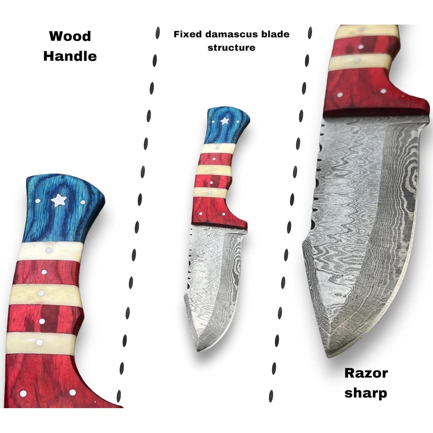 Cuchillo de Caza Damasco MOHID ENT 23 cm con Funda de Cuero