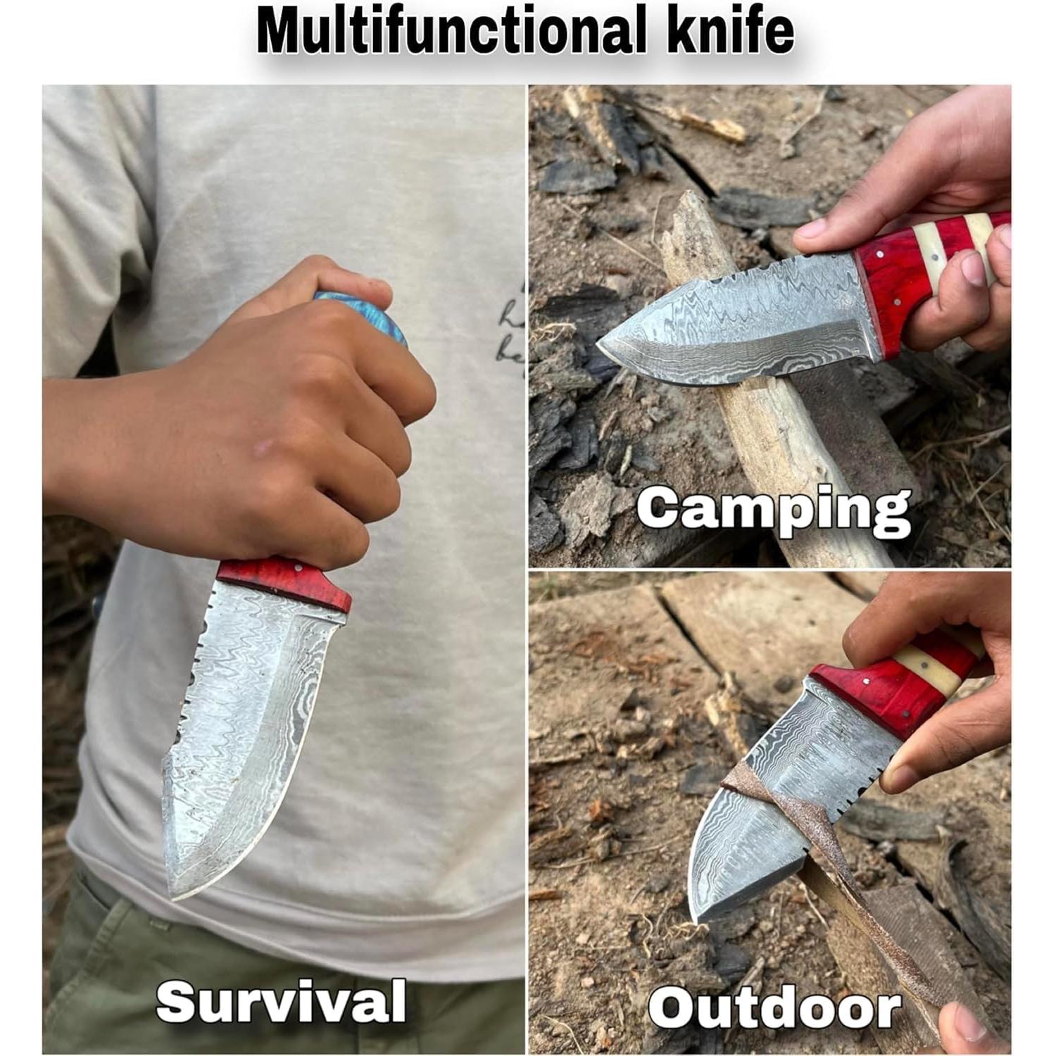 Cuchillo de Caza Damasco MOHID ENT 23 cm con Funda de Cuero