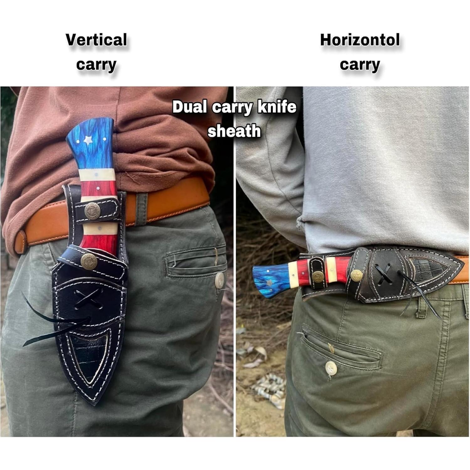 Cuchillo de Caza Damasco MOHID ENT 23 cm con Funda de Cuero