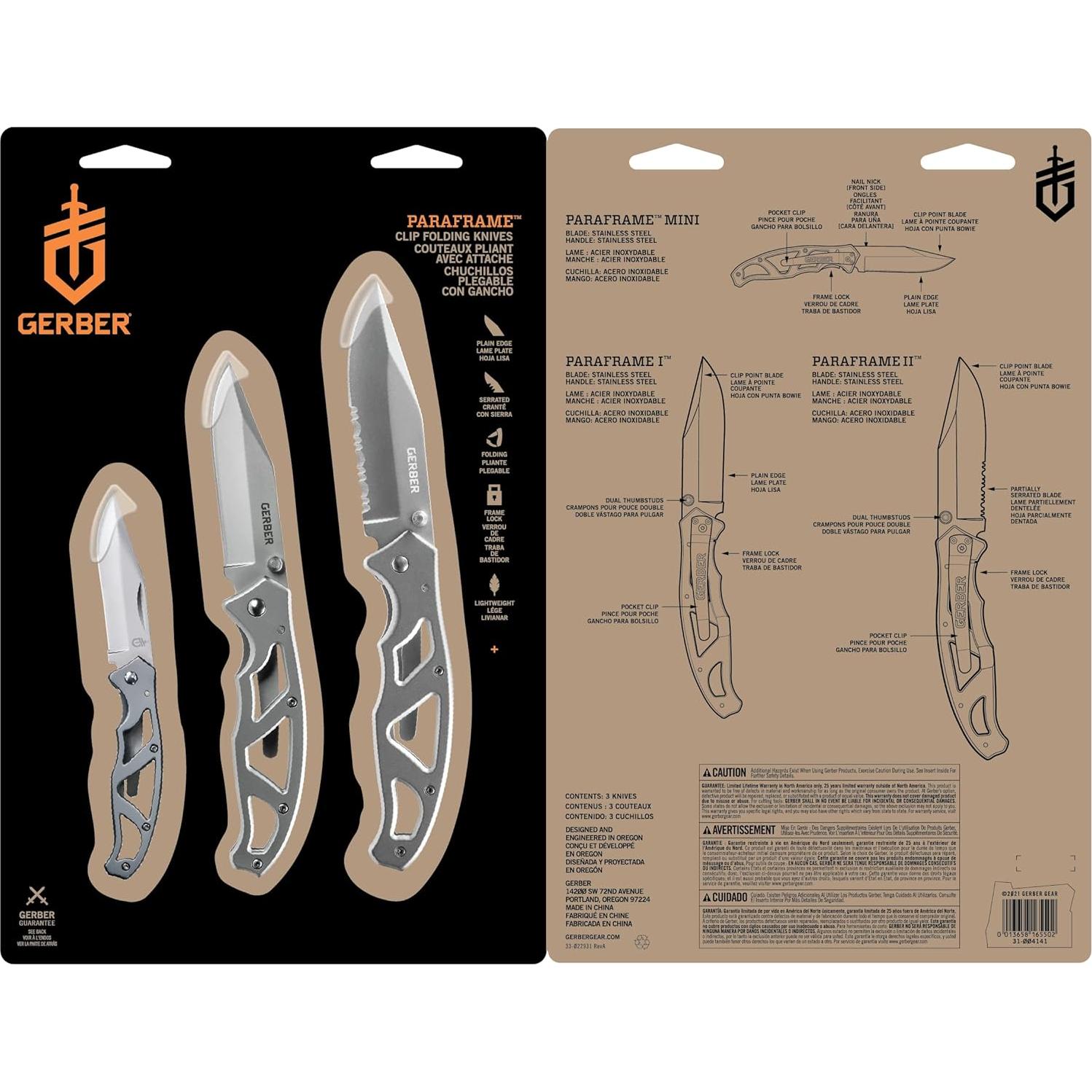 Cuchillos Gerber G4141 Paraframe Combo Acero Inoxidable