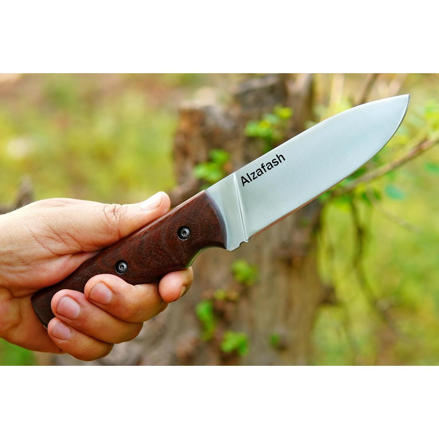 Cuchillo de Bushcraft ALZAFASH 27.31 cm Acero Carbono Mango Palisandro