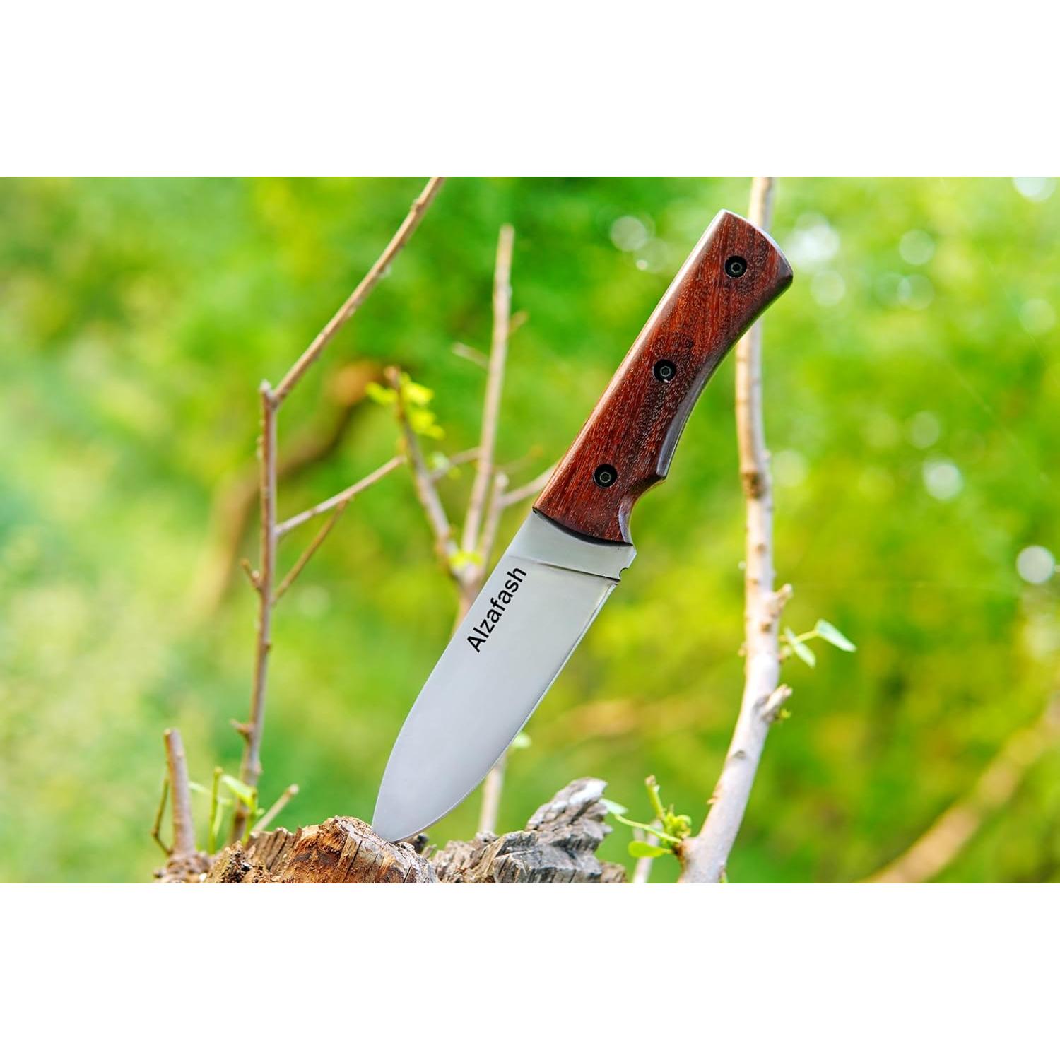 Cuchillo de Bushcraft ALZAFASH 27.31 cm Acero Carbono Mango Palisandro