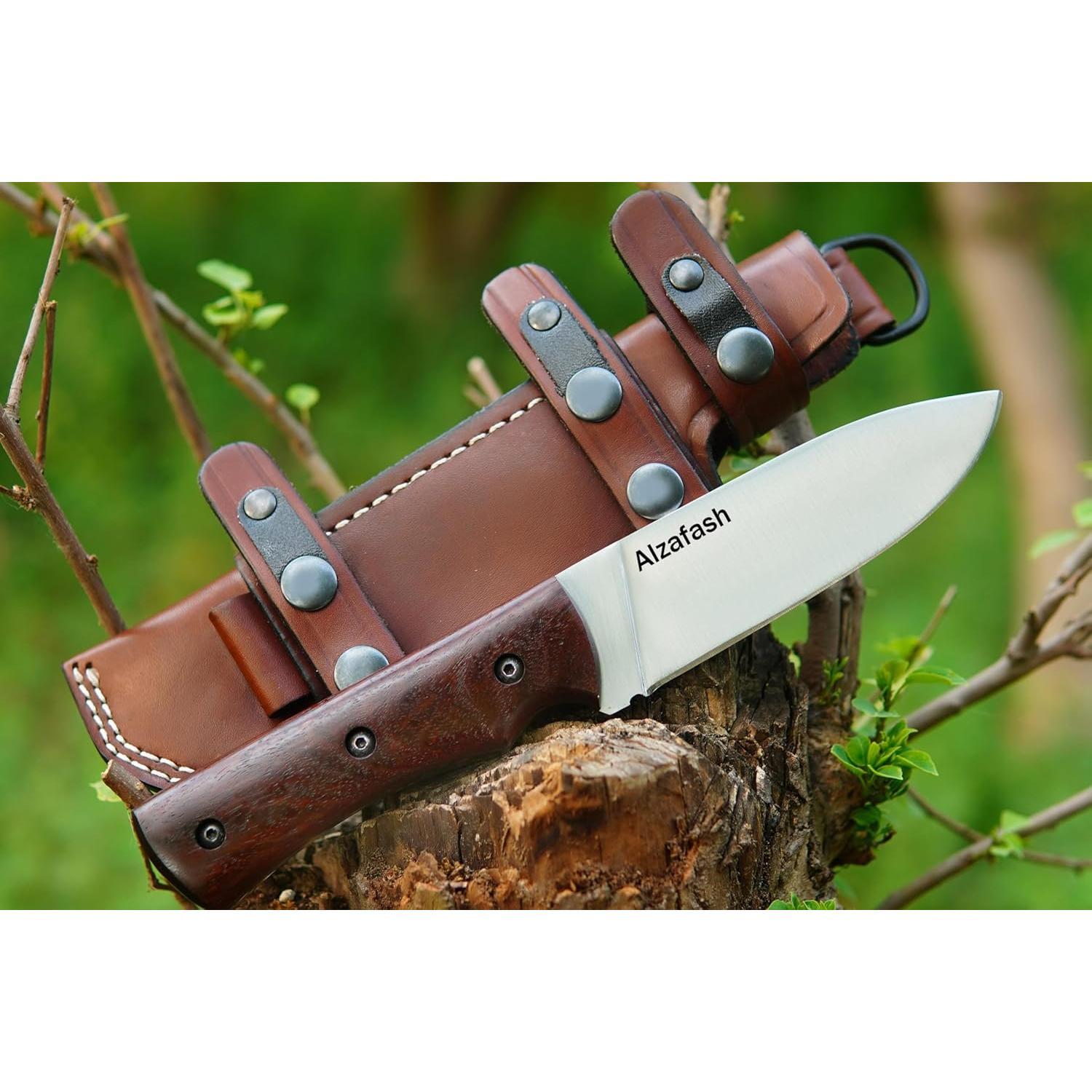 Cuchillo de Bushcraft ALZAFASH 27.31 cm Acero Carbono Mango Palisandro
