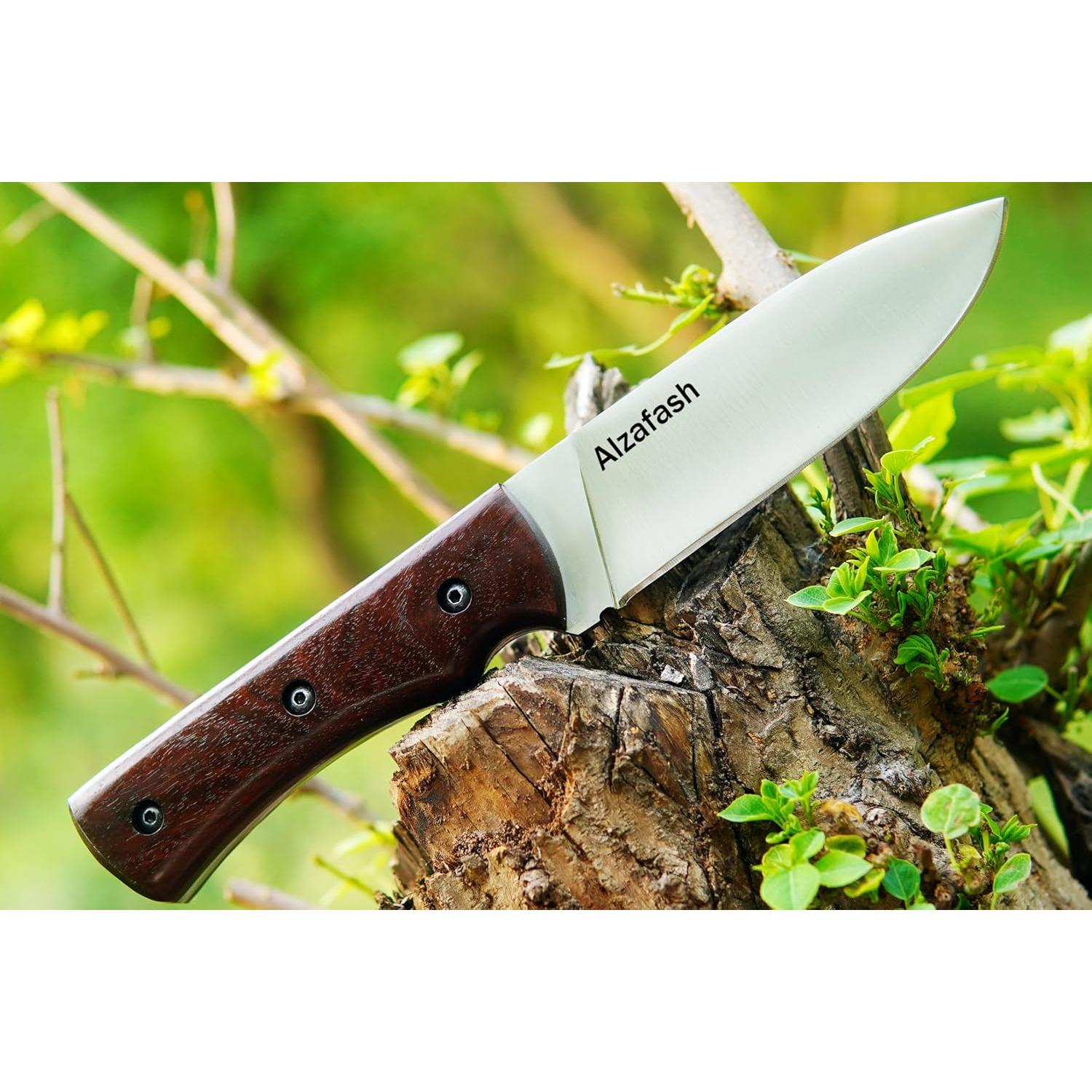 Cuchillo de Bushcraft ALZAFASH 27.31 cm Acero Carbono Mango Palisandro