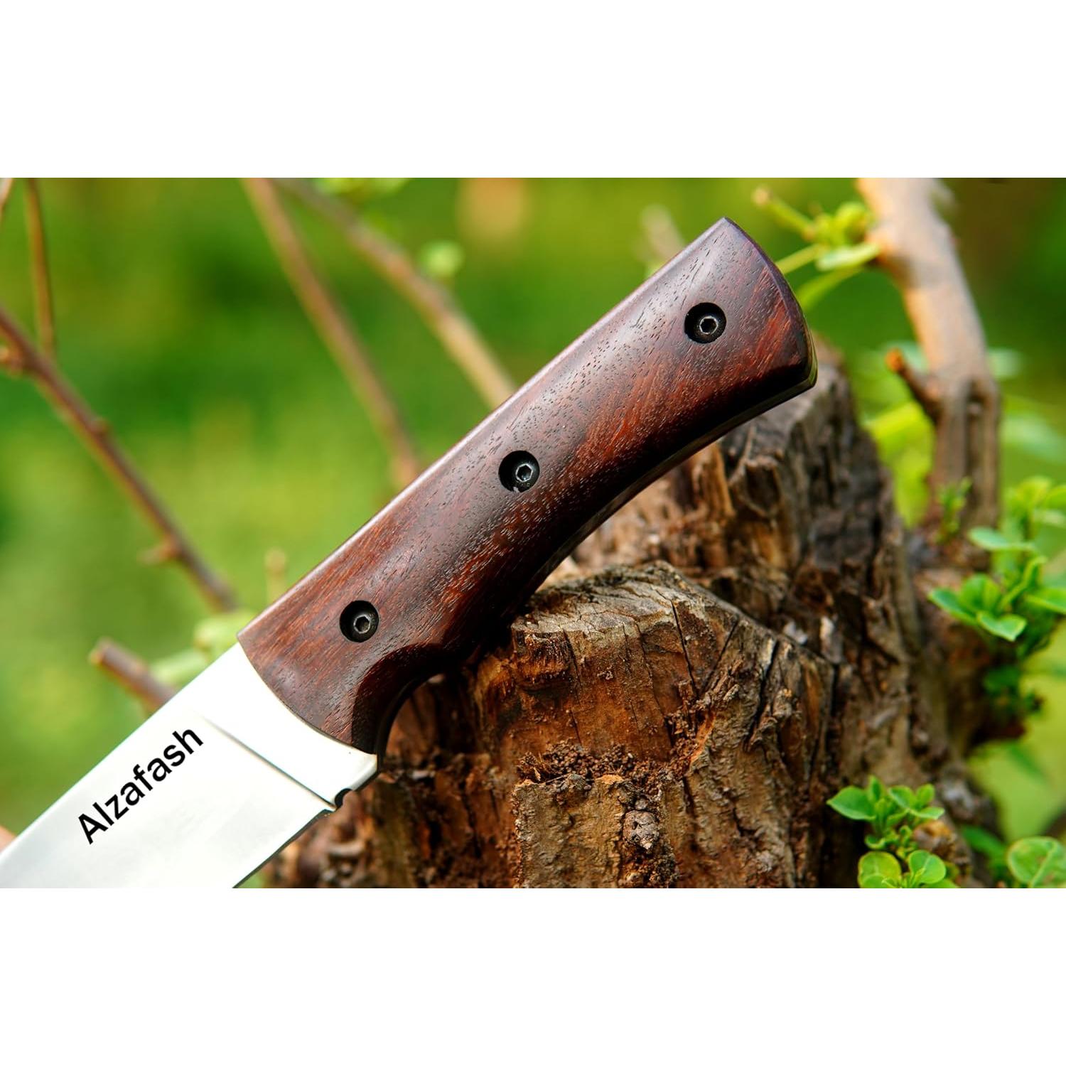 Cuchillo de Bushcraft ALZAFASH 27.31 cm Acero Carbono Mango Palisandro