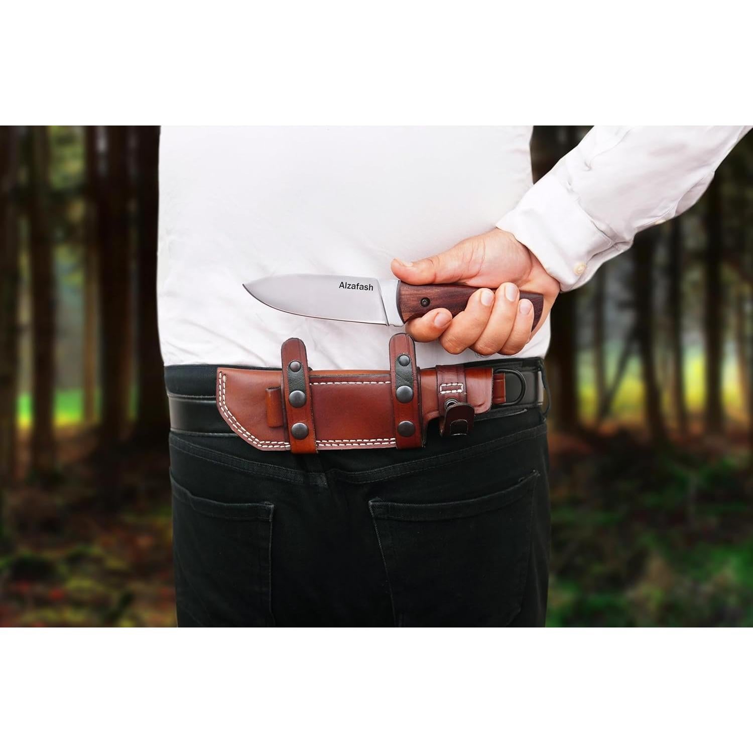 Cuchillo de Bushcraft ALZAFASH 27.31 cm Acero Carbono Mango Palisandro