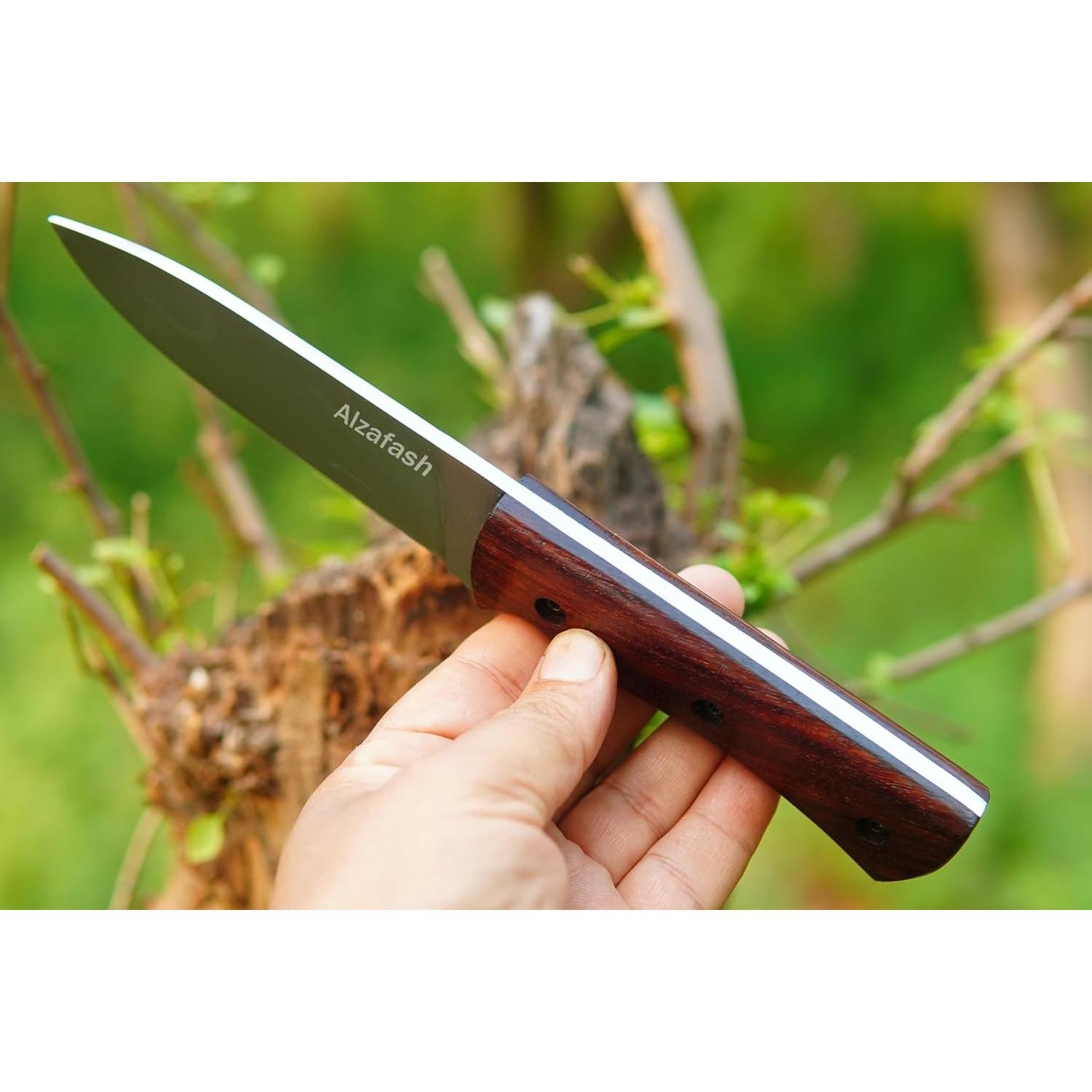 Cuchillo de Bushcraft ALZAFASH 27.31 cm Acero Carbono Mango Palisandro