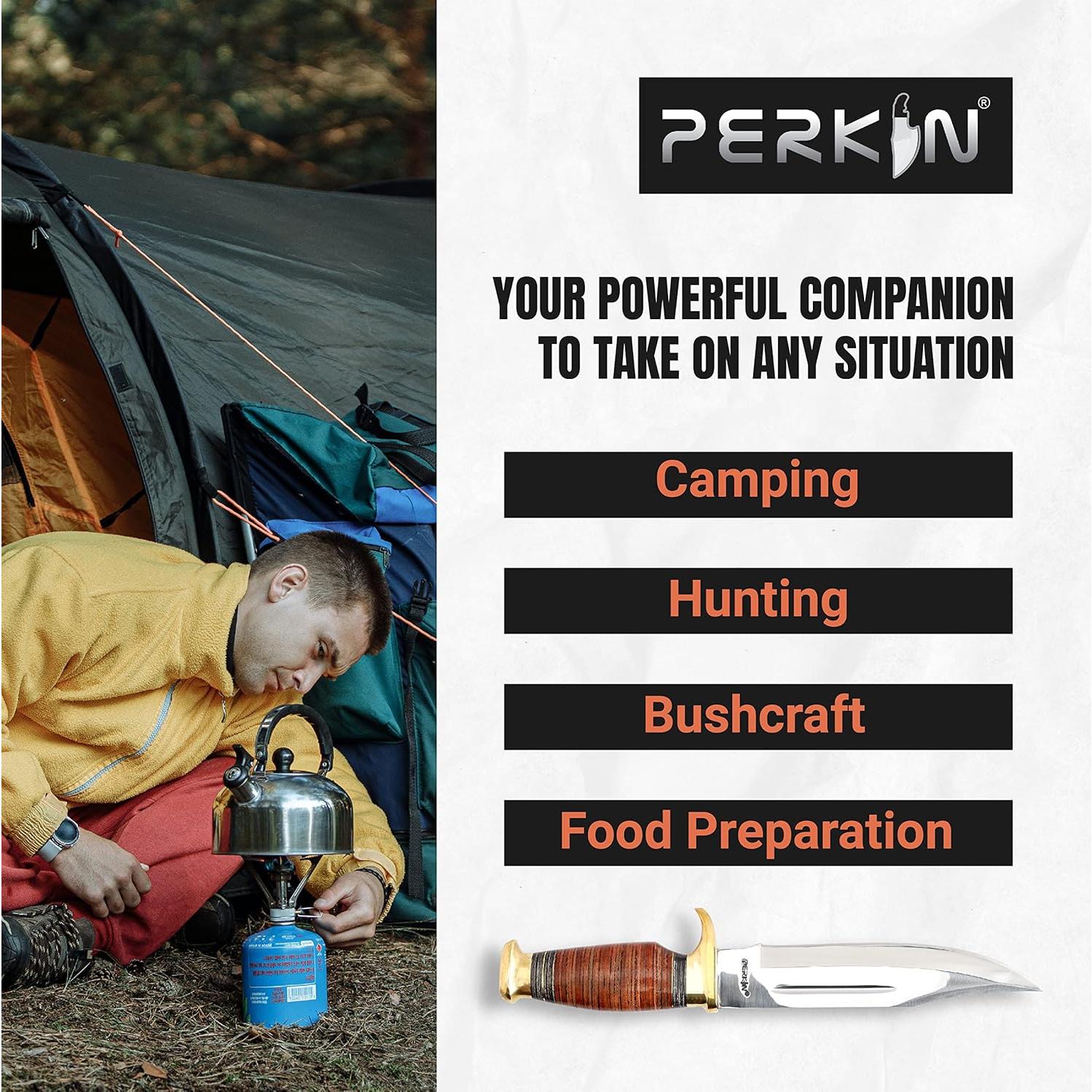 Cuchillo de Caza Perkin FBA_AR601 con Funda de Cuero 31.75 cm