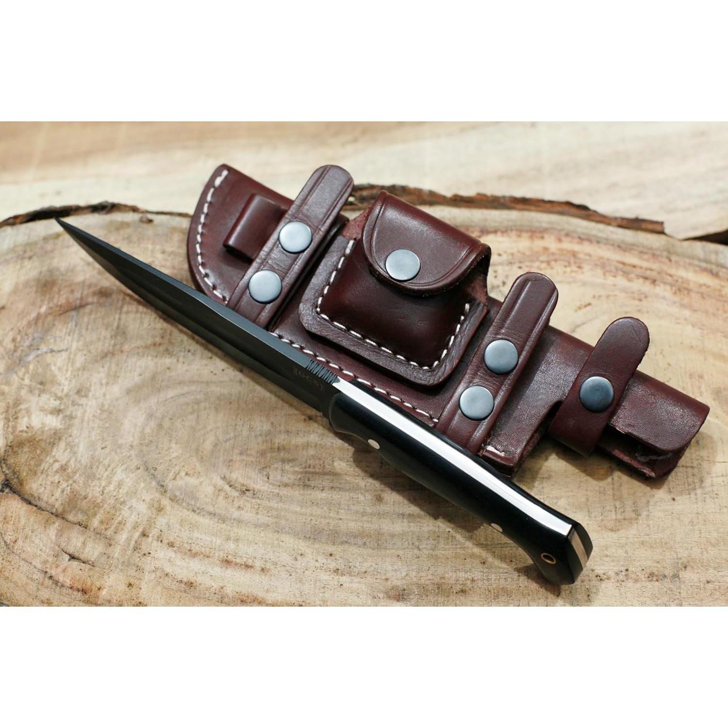 Cuchillo de Caza GCS 751 de Acero D2 con Funda de Cuero