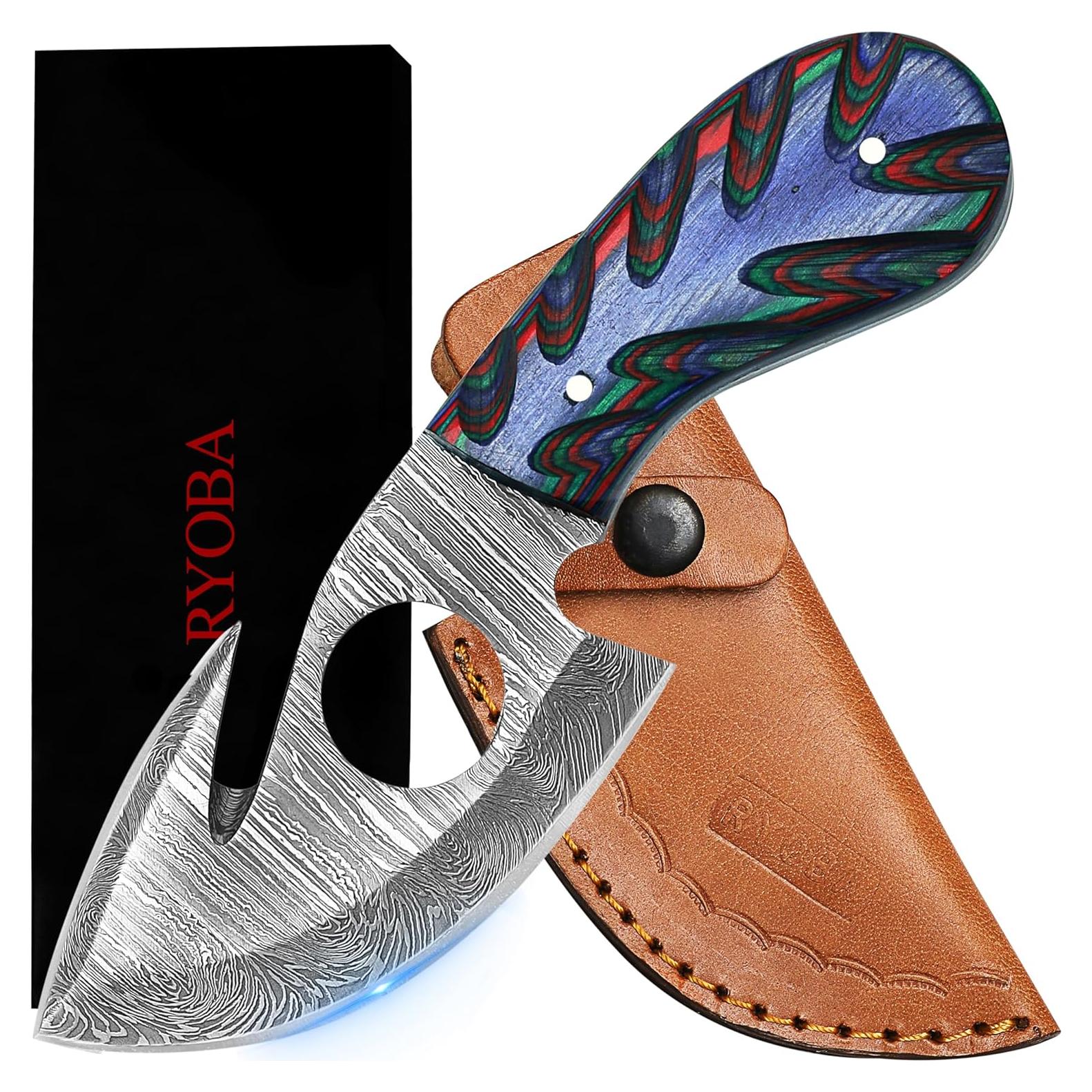 Cuchillo de Damasco RYOBA 16.5 cm con Funda de Cuero