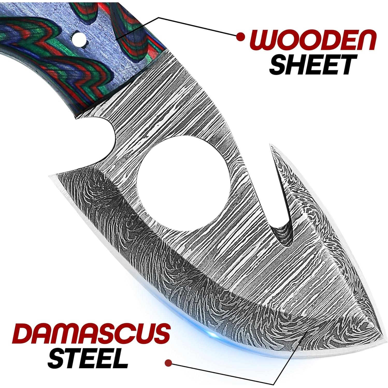 Cuchillo de Damasco RYOBA 16.5 cm con Funda de Cuero