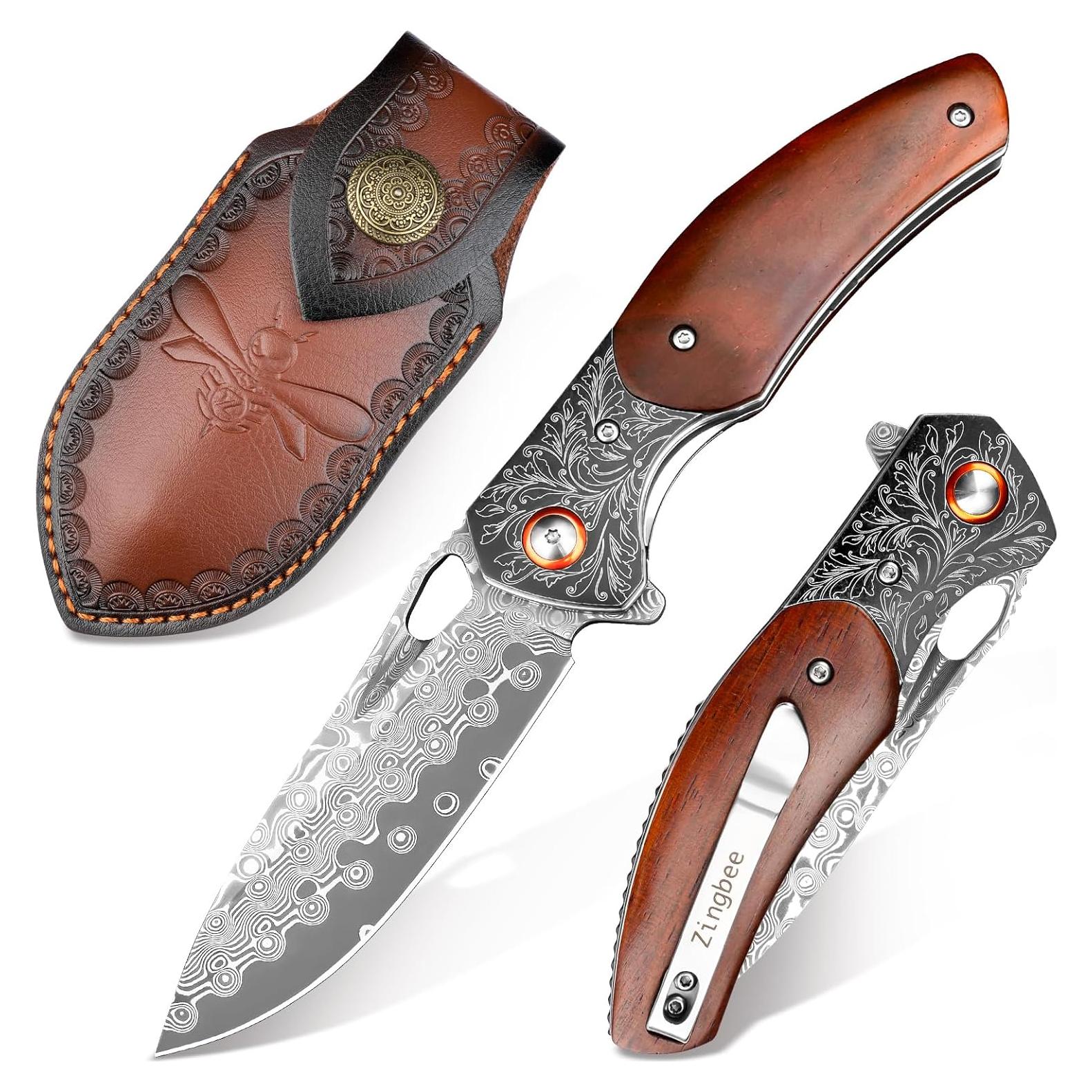 Cuchillo de bolsillo Zingbee Damasco 20.5 cm con funda