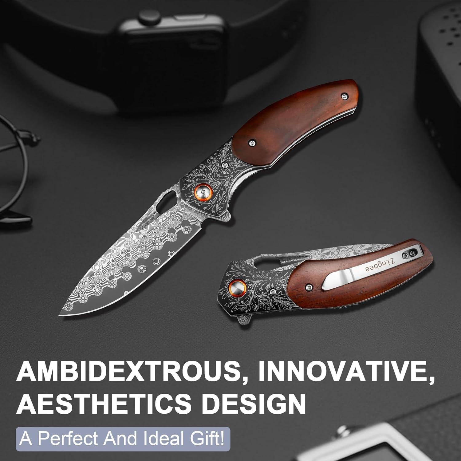 Cuchillo de bolsillo Zingbee Damasco 20.5 cm con funda