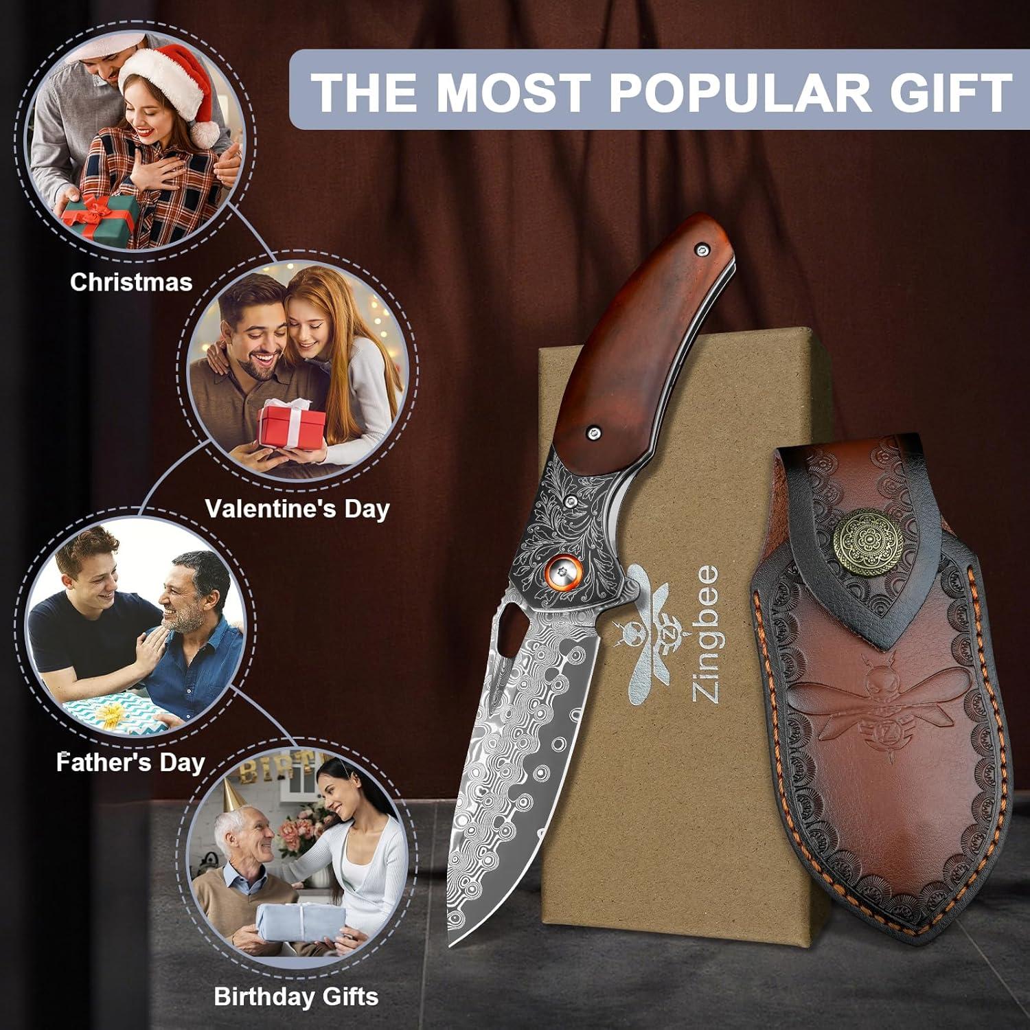 Cuchillo de bolsillo Zingbee Damasco 20.5 cm con funda