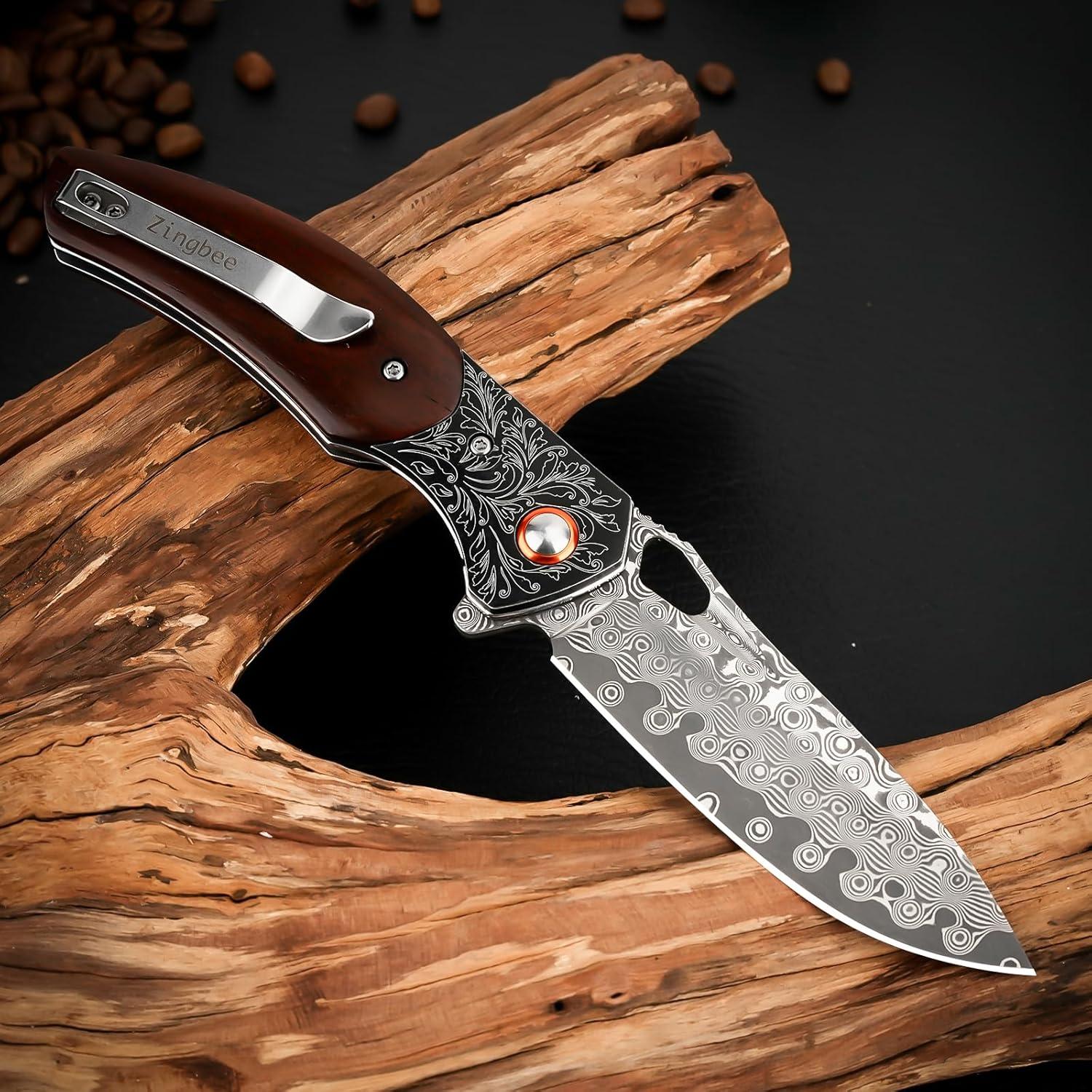 Cuchillo de bolsillo Zingbee Damasco 20.5 cm con funda