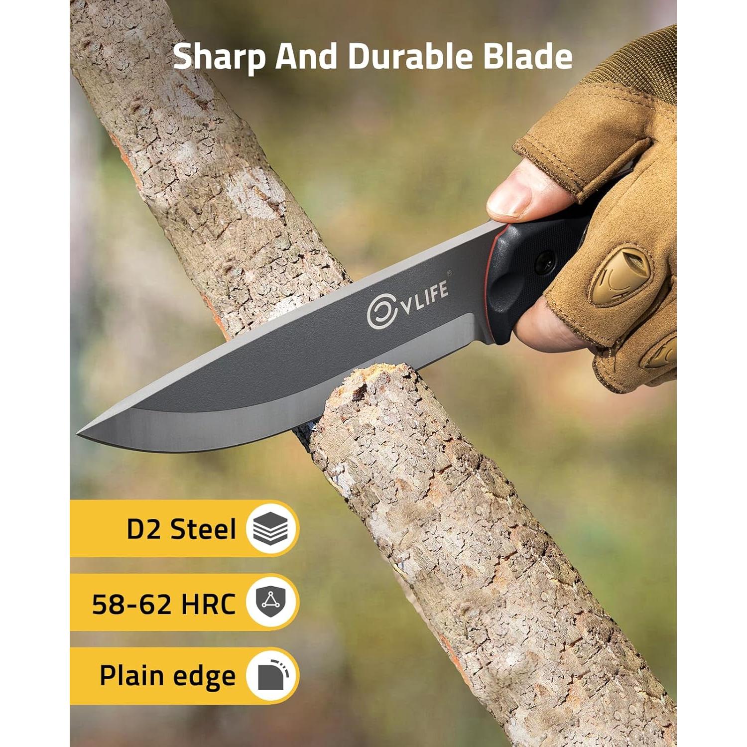 Cuchillo Fijo CVLIFE de Acero D2 con Funda - 25.7 cm Negro