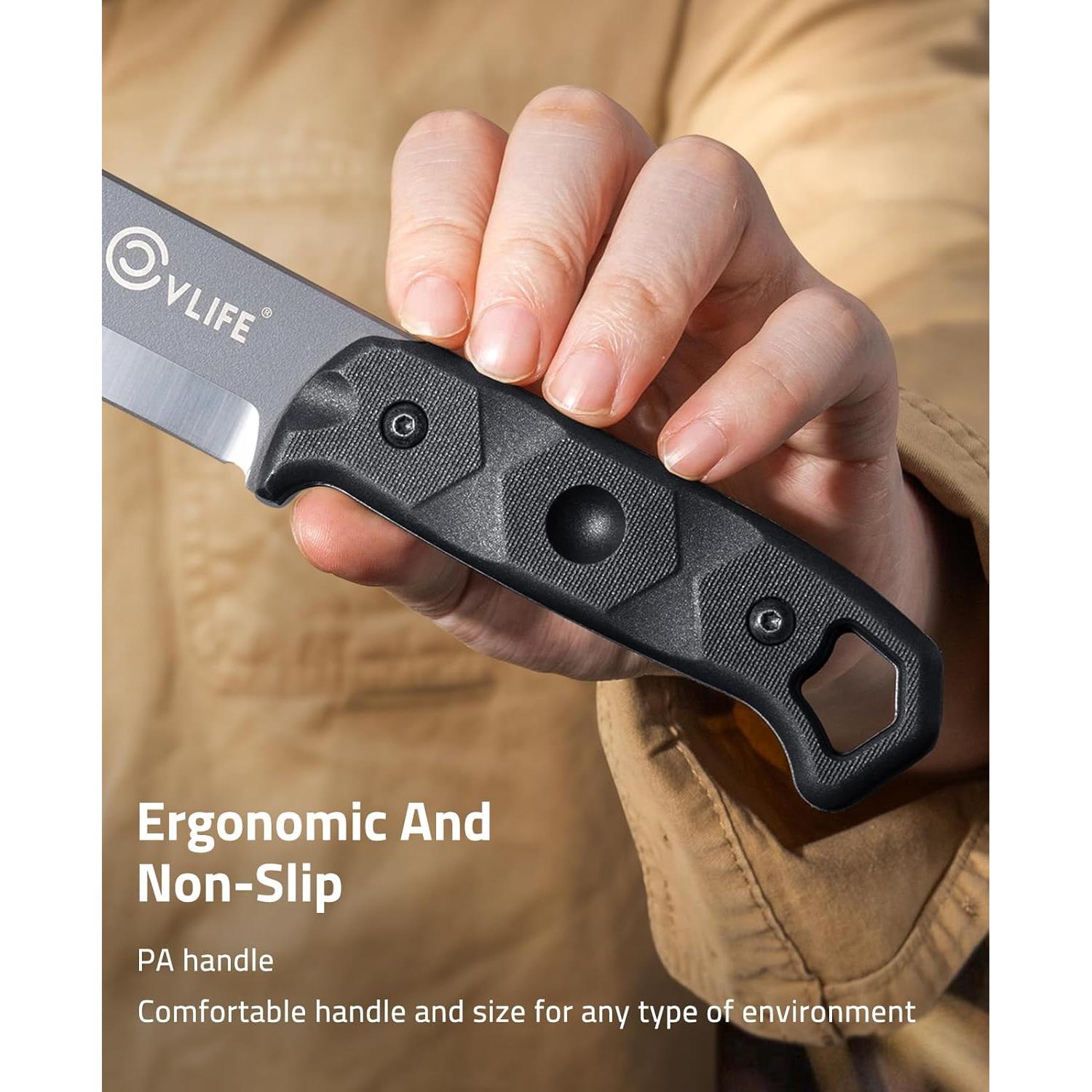 Cuchillo Fijo CVLIFE de Acero D2 con Funda - 25.7 cm Negro