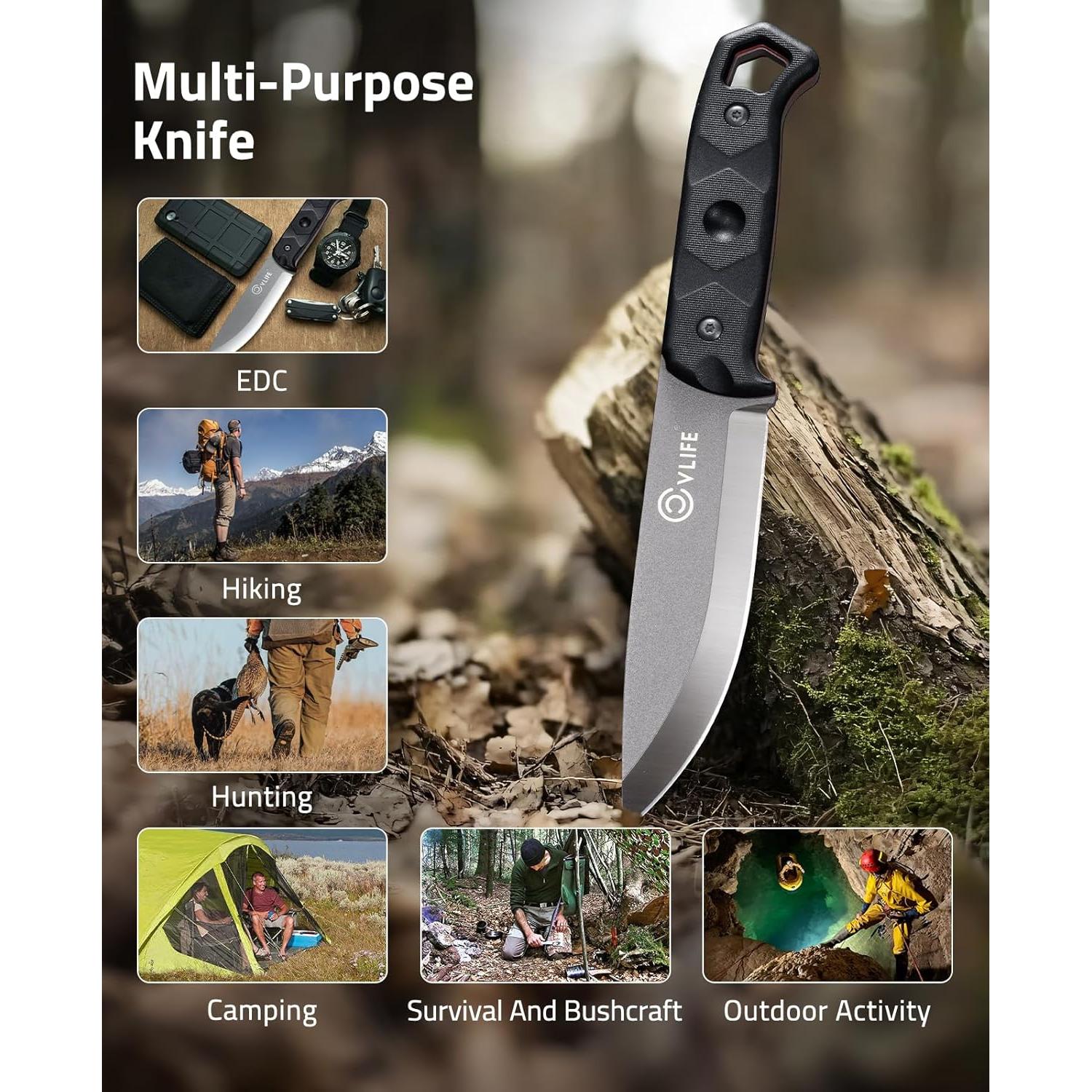 Cuchillo Fijo CVLIFE de Acero D2 con Funda - 25.7 cm Negro