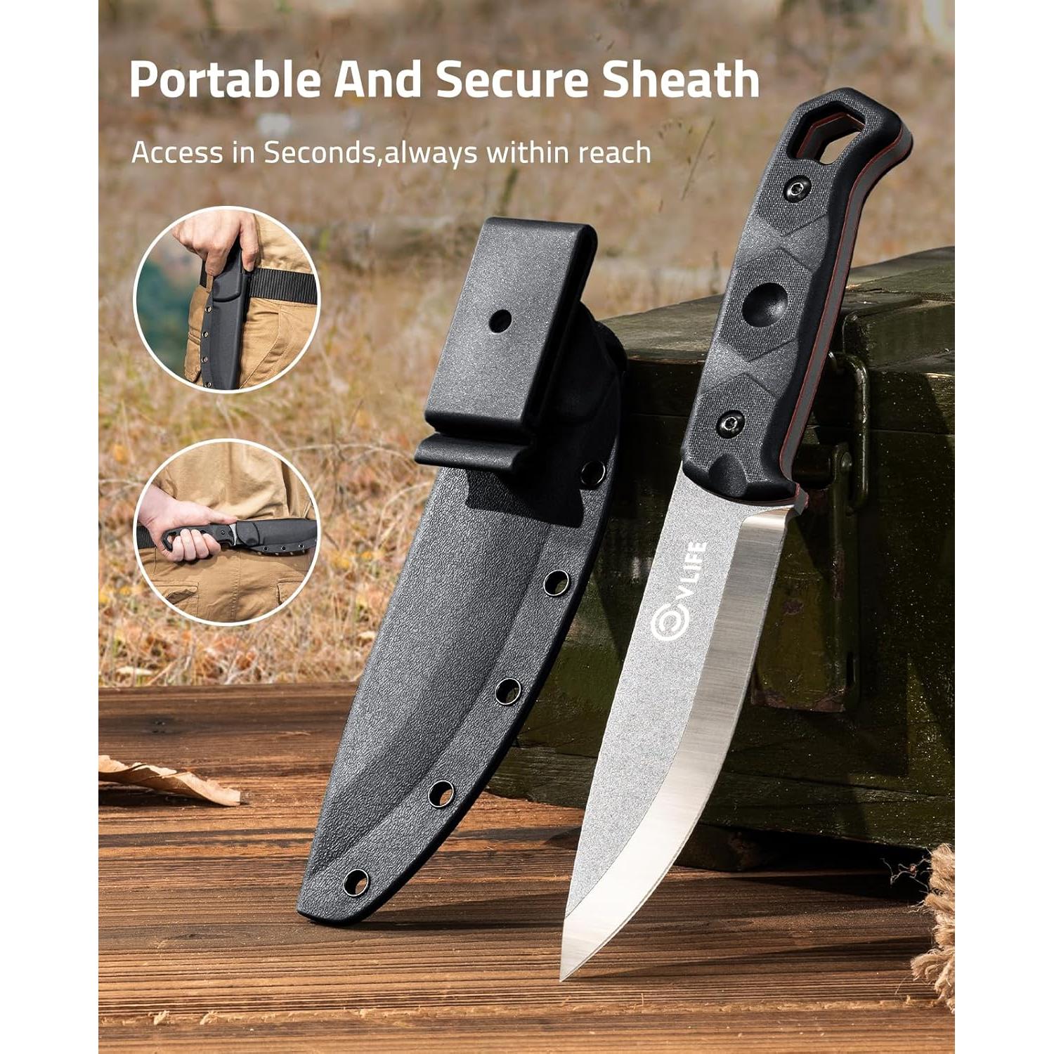 Cuchillo Fijo CVLIFE de Acero D2 con Funda - 25.7 cm Negro