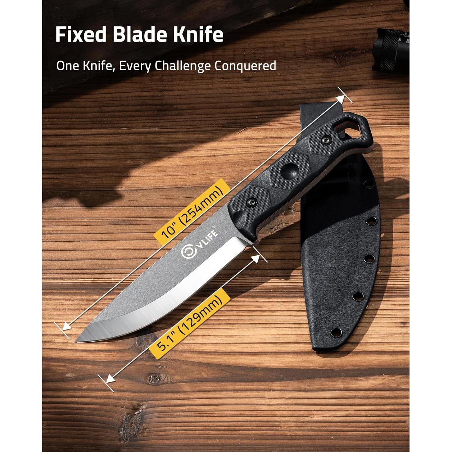 Cuchillo Fijo CVLIFE de Acero D2 con Funda - 25.7 cm Negro