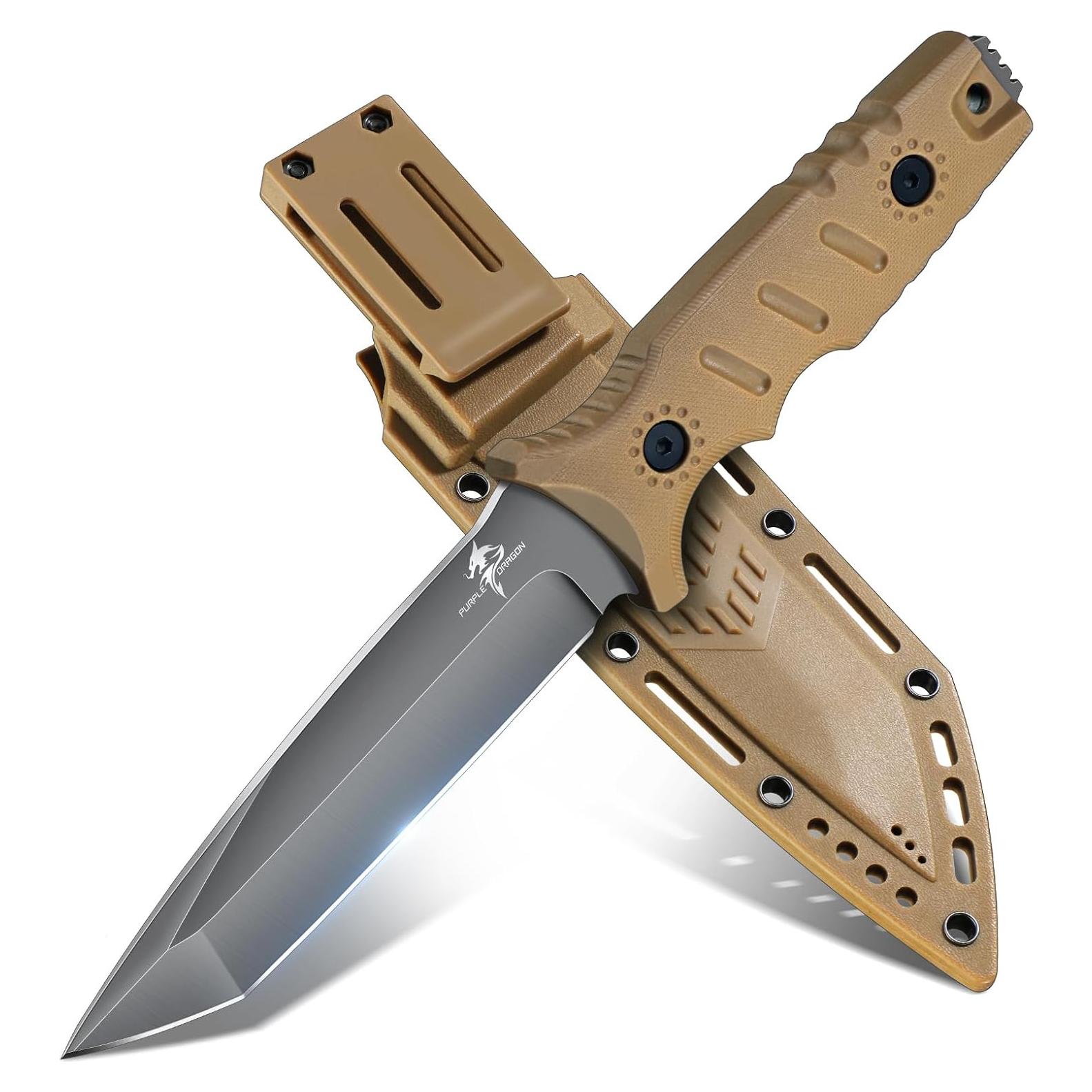 Cuchillo Fijo Dragón Púrpura 24.5cm Acero D2 Caqui