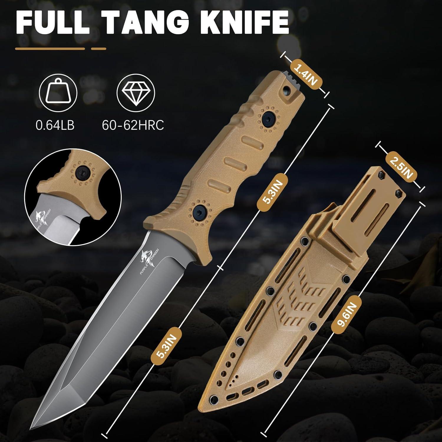 Cuchillo Fijo Dragón Púrpura 24.5cm Acero D2 Caqui